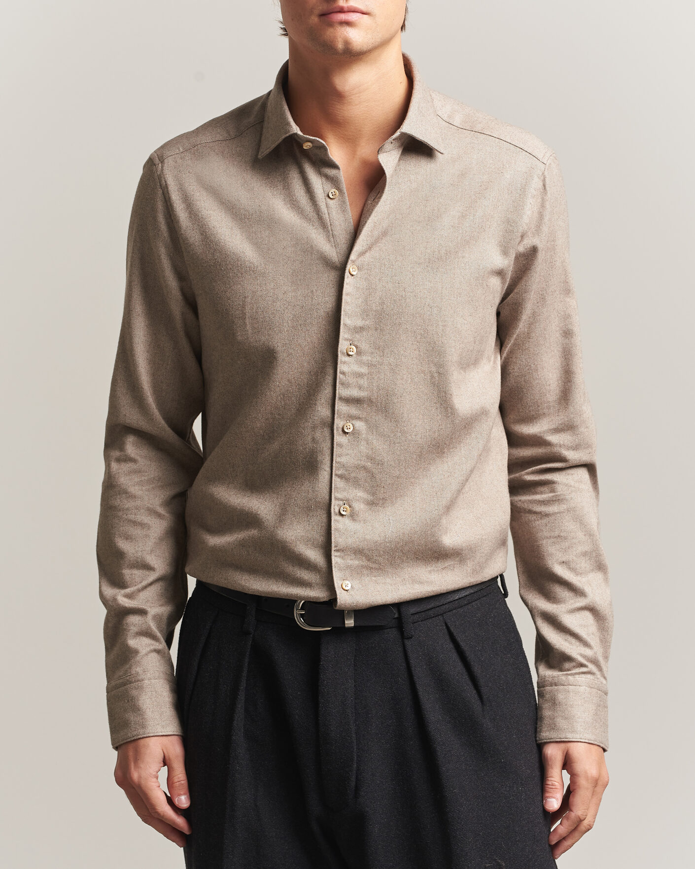 Herr | Skjortor | Stenströms | Slimline Flannel Shirt Light Brown