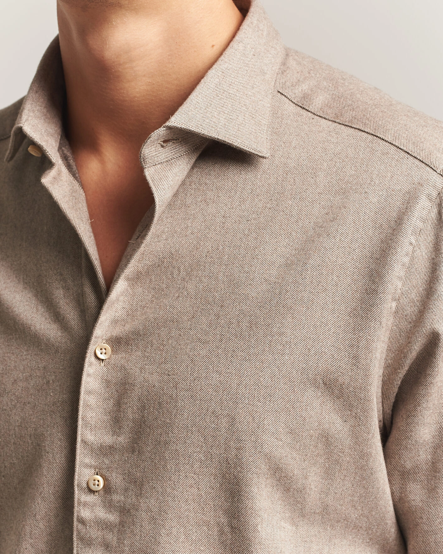 Herr | Skjortor | Stenströms | Slimline Flannel Shirt Light Brown