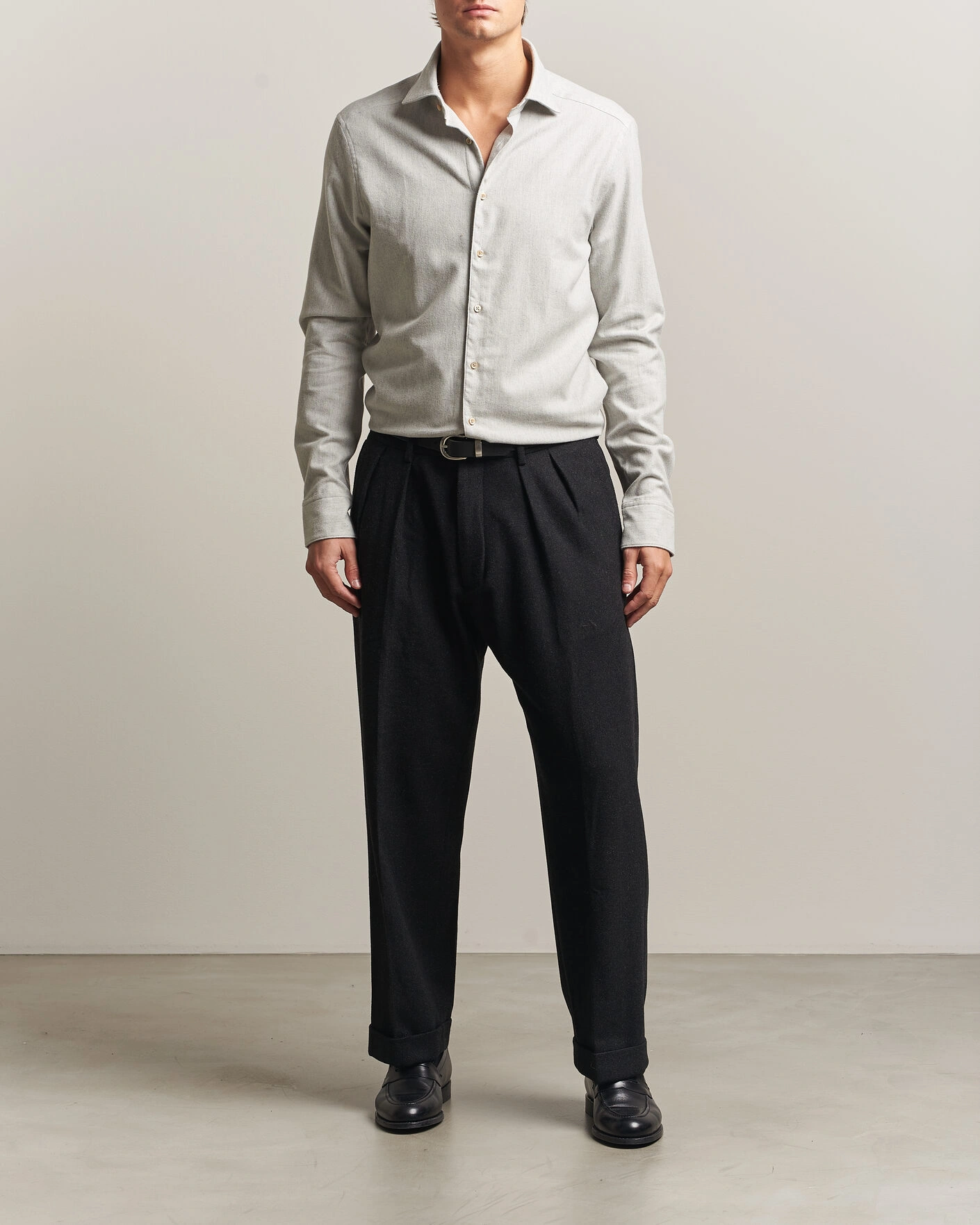 Herr | Skjortor | Stenströms | Slimline Flannel Shirt Light Grey