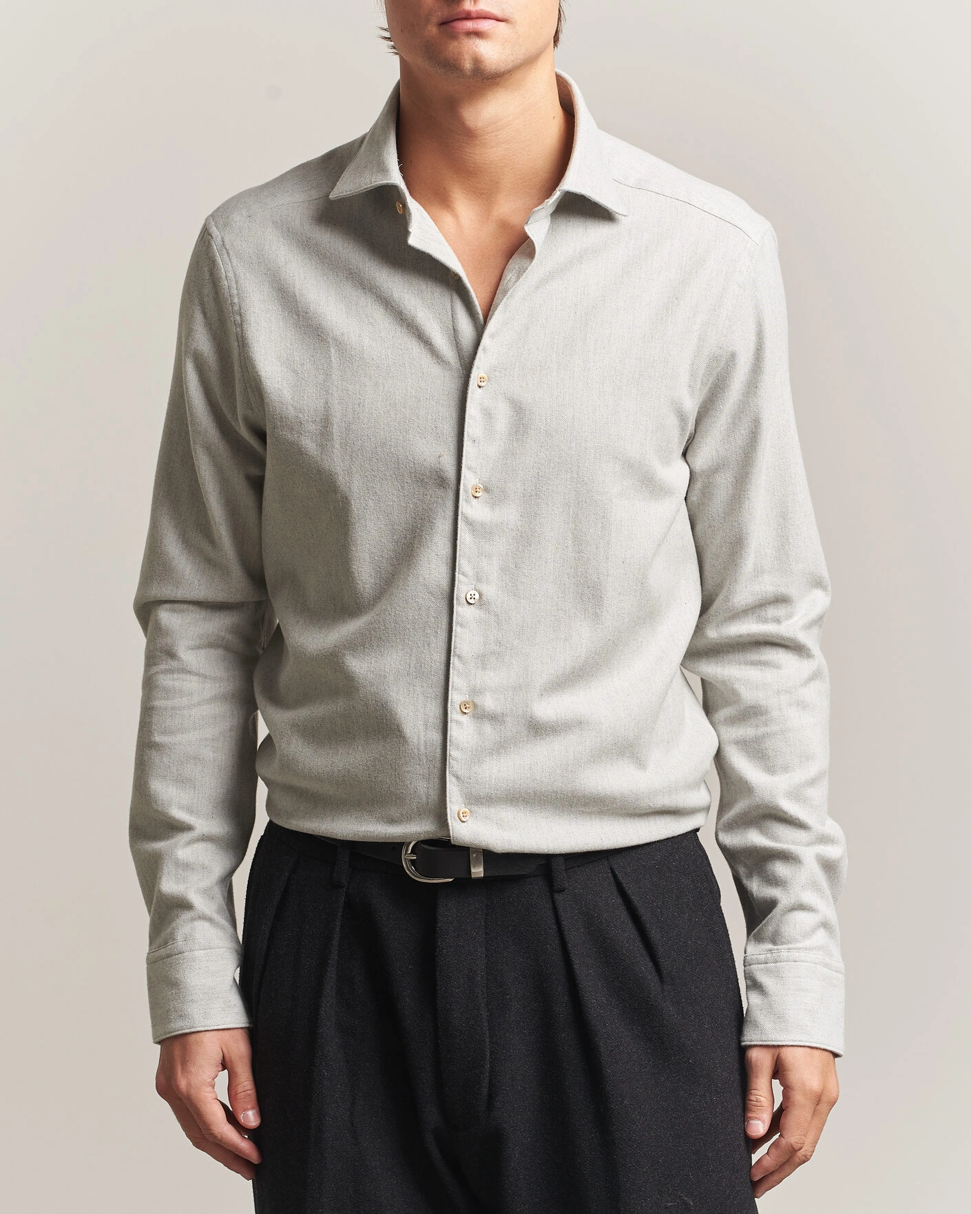 Herr | Skjortor | Stenströms | Slimline Flannel Shirt Light Grey