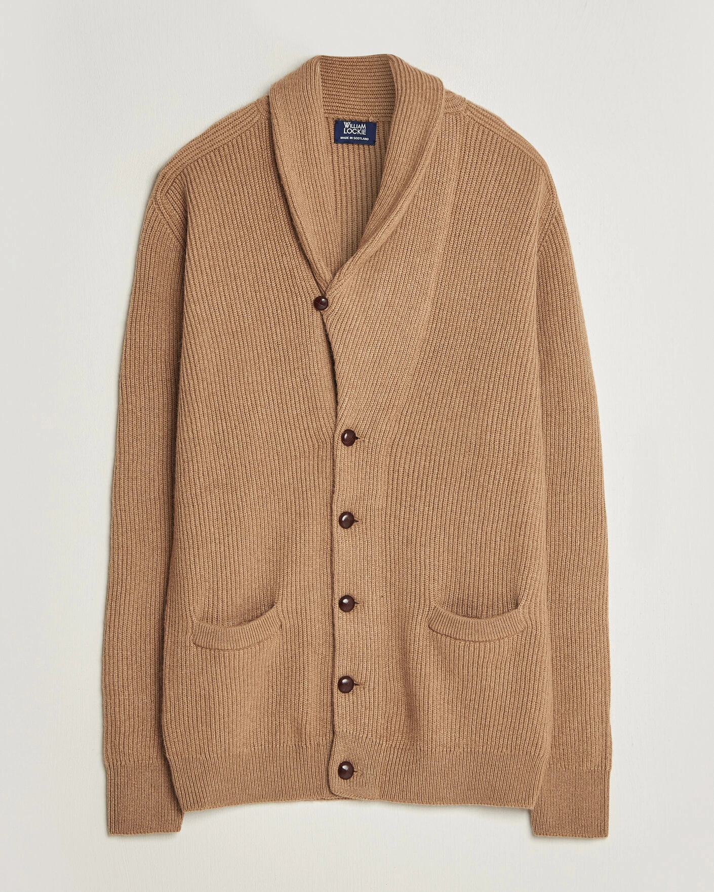 Herr | Tröjor | William Lockie | Windsor Camelhair Shawl Cardigan Natural Brown