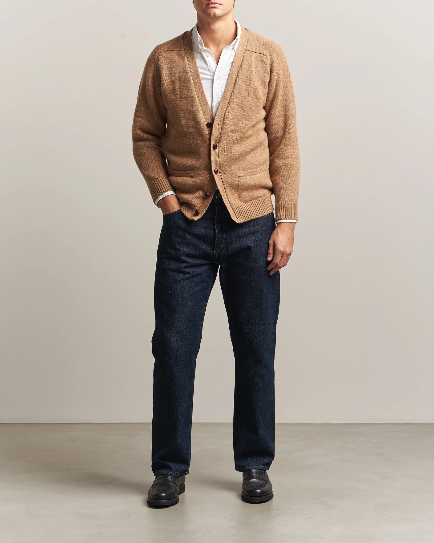 Herr | Tröjor | William Lockie | Datchet Camelhair Cardigan Natural Brown