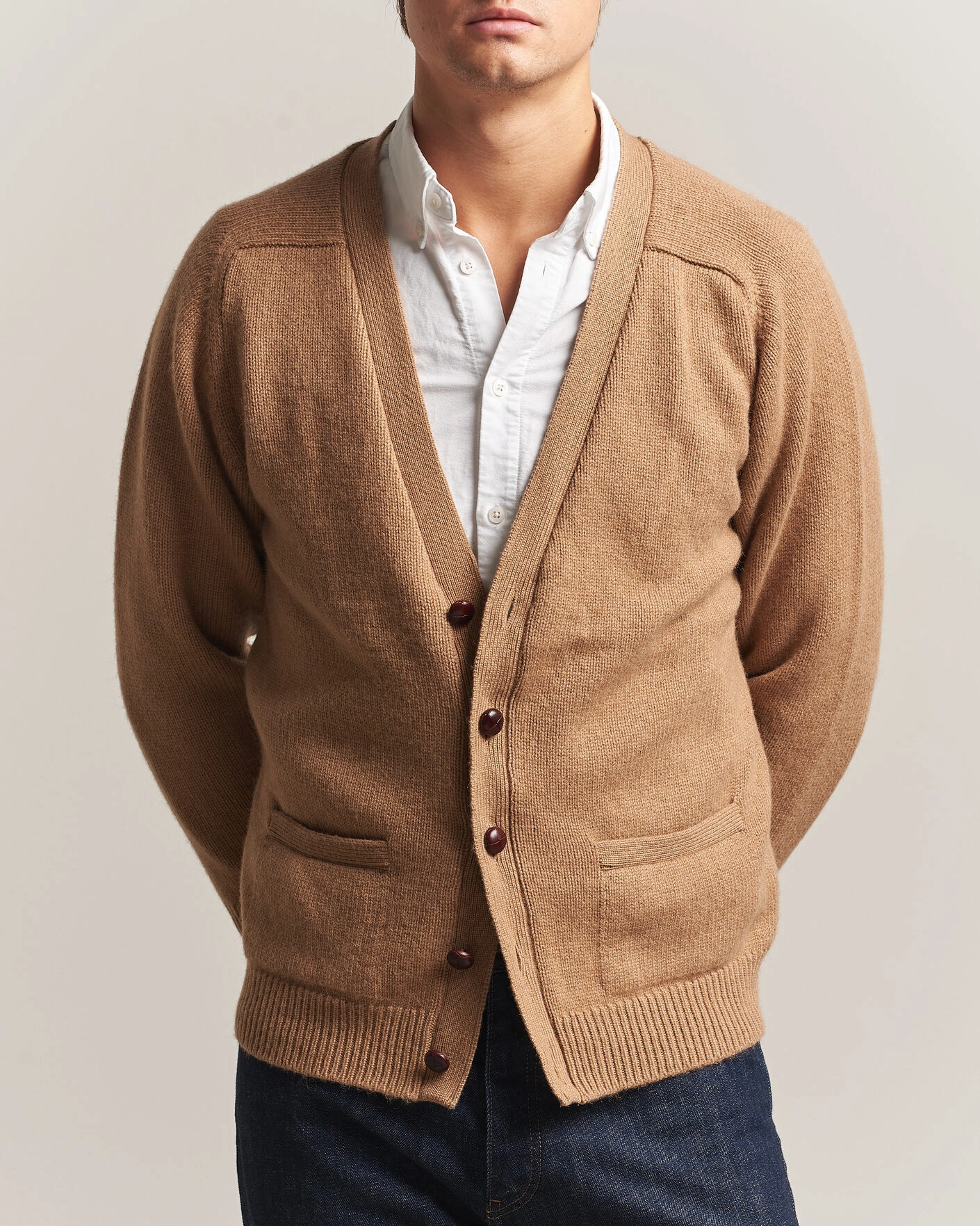 Herr | Tröjor | William Lockie | Datchet Camelhair Cardigan Natural Brown