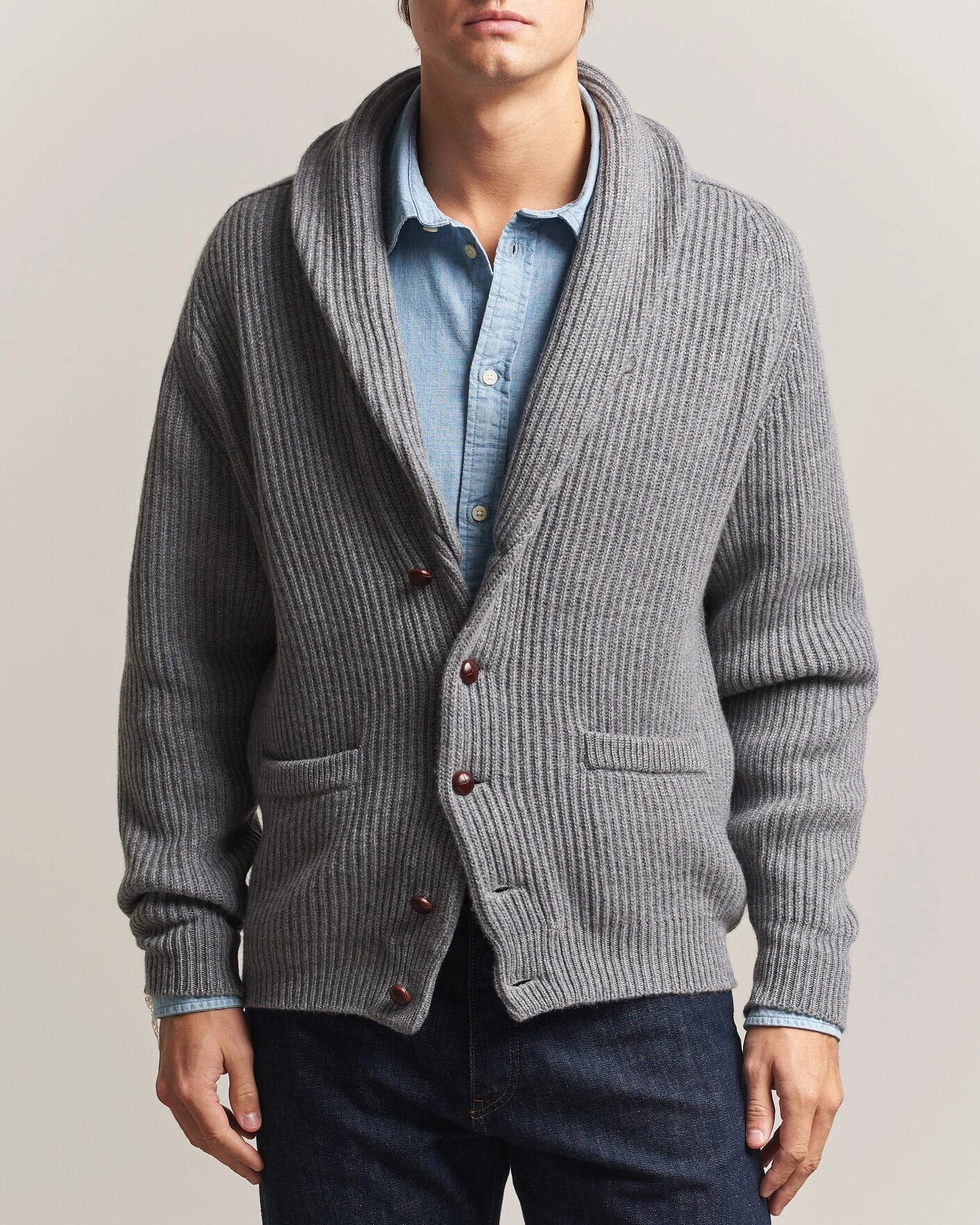 Herr | Tröjor | William Lockie | Windsor Cashmere Shawl Cardigan Flannel Grey