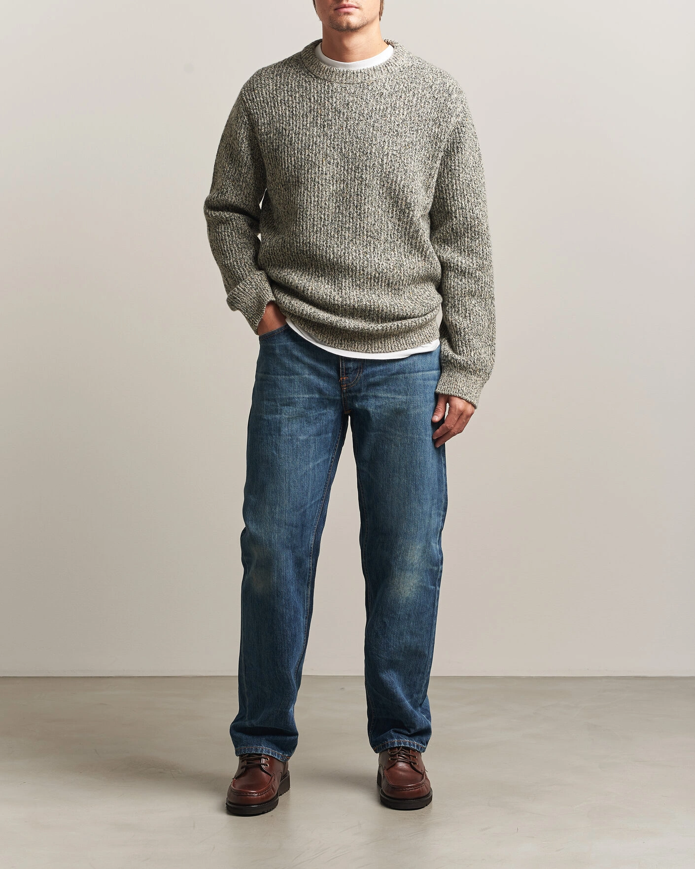 Herr | Tröjor | Nudie Jeans | August Wool Rib Knitted Sweater Green Melange
