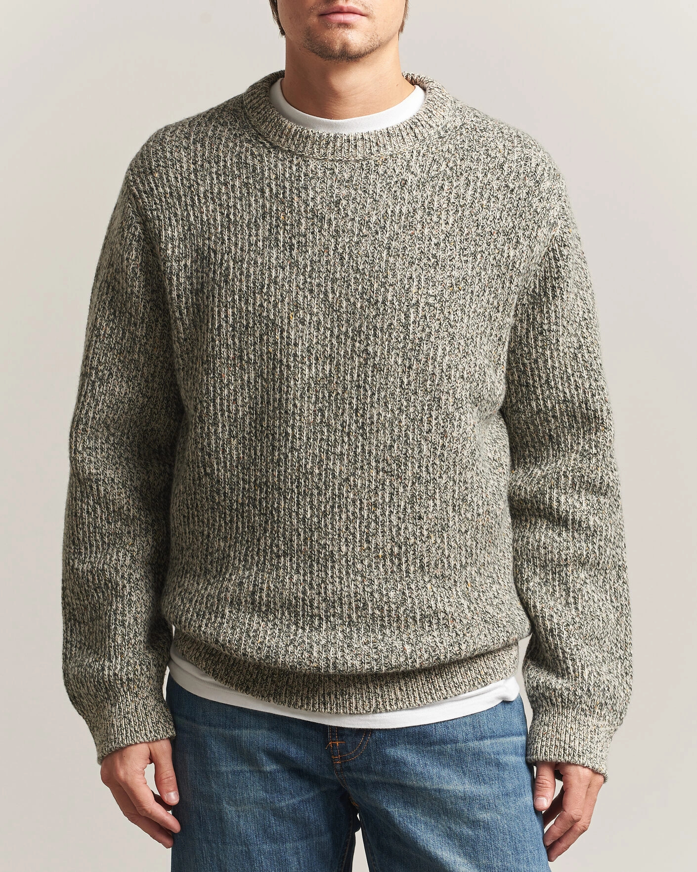 Herr | Tröjor | Nudie Jeans | August Wool Rib Knitted Sweater Green Melange