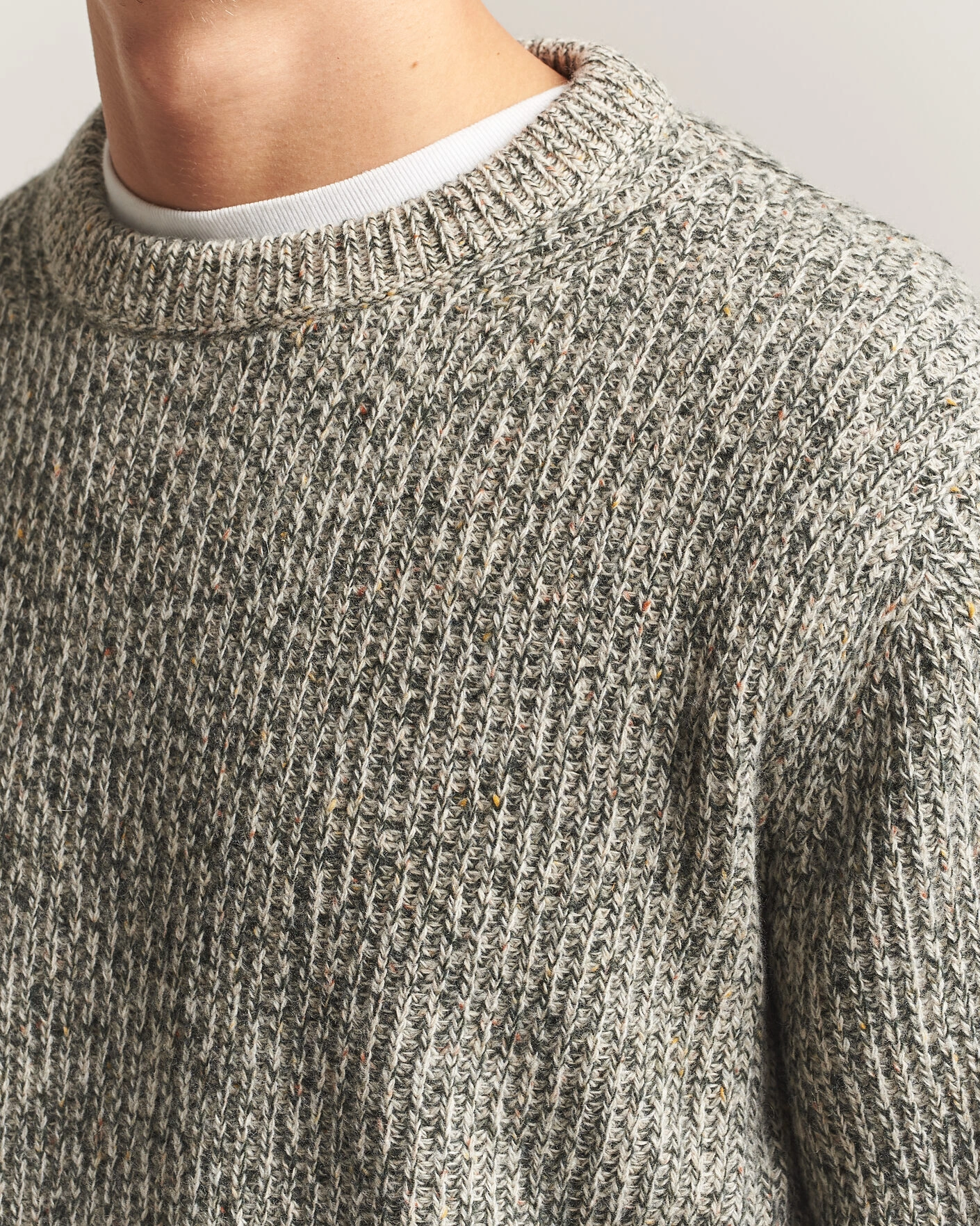 Herr | Tröjor | Nudie Jeans | August Wool Rib Knitted Sweater Green Melange
