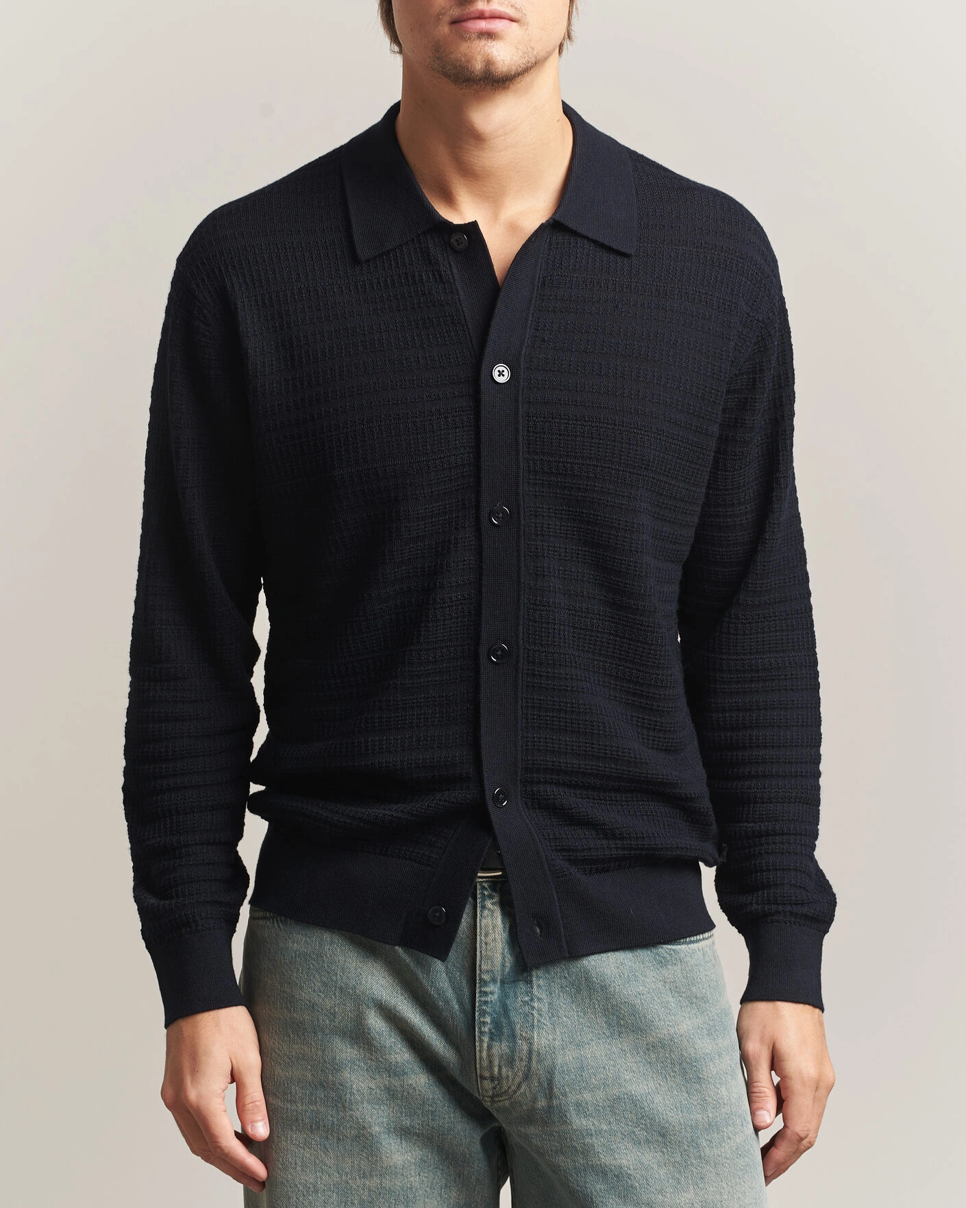 Herr | Tröjor | NN07 | Nate Wool Knitted Cardigan Deep Navy