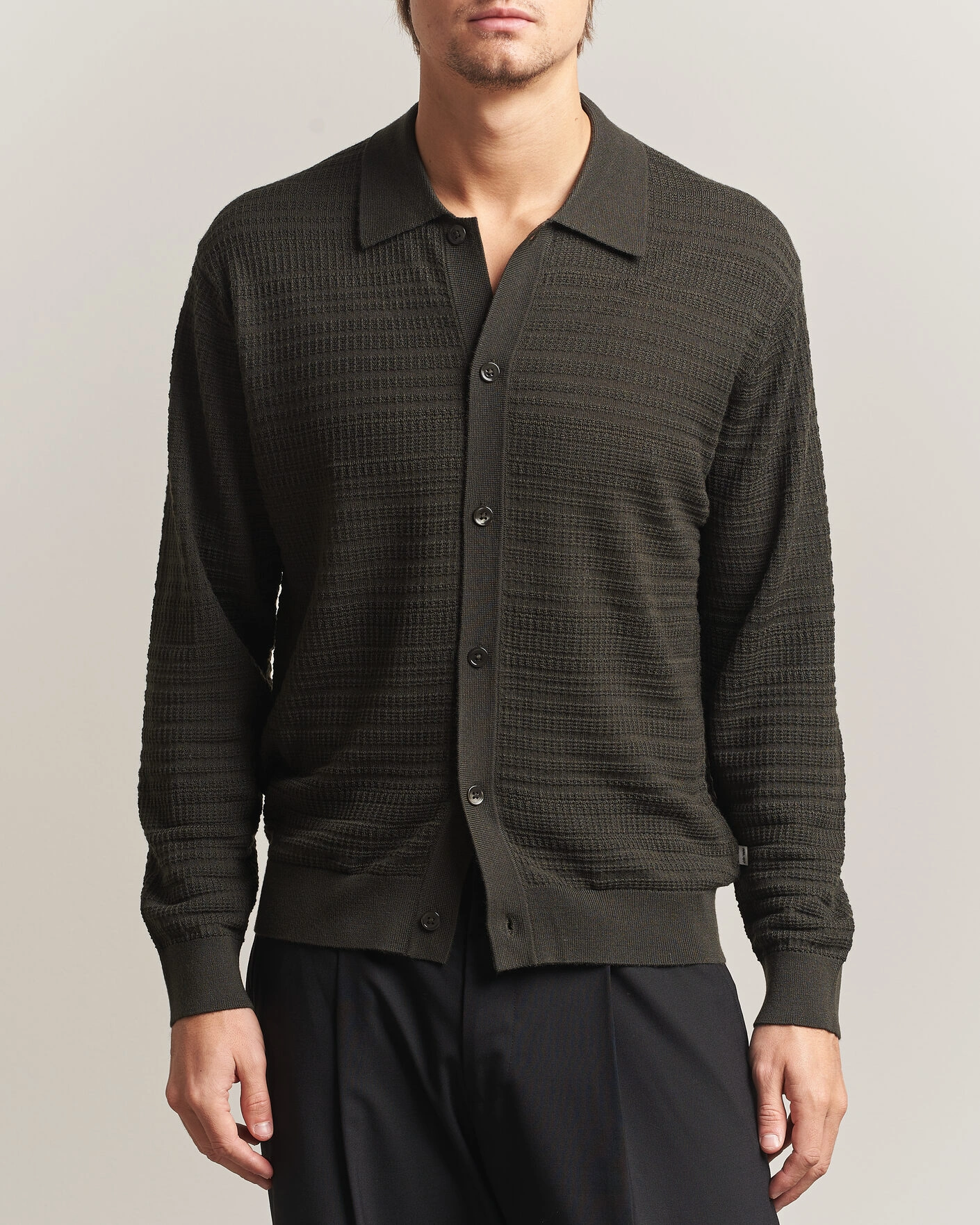 Herr | Tröjor | NN07 | Nate Wool Knitted Cardigan Dark Army