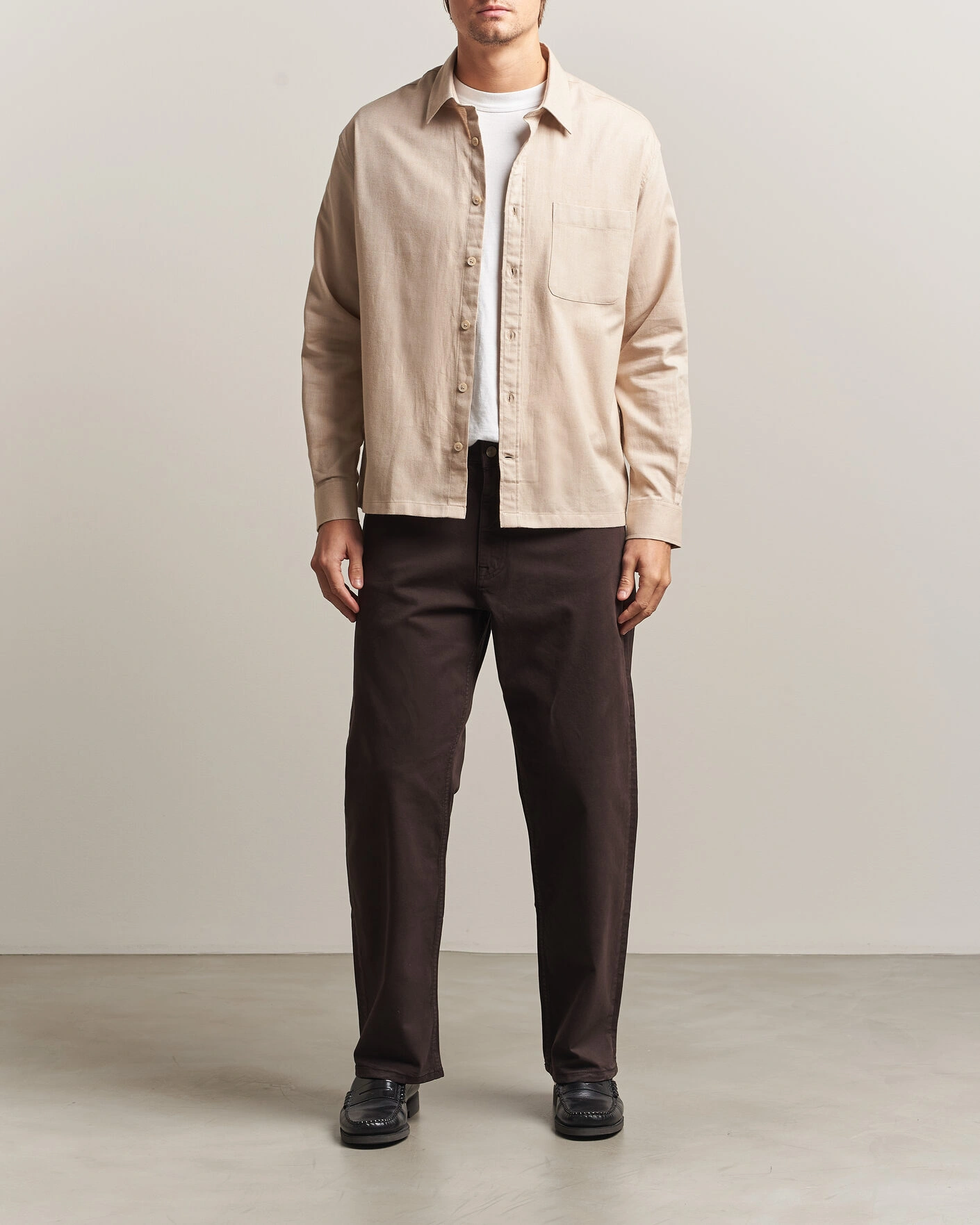 Herr | Skjortor | NN07 | Deon Brushed Light Flannel Shirt Desert Khaki