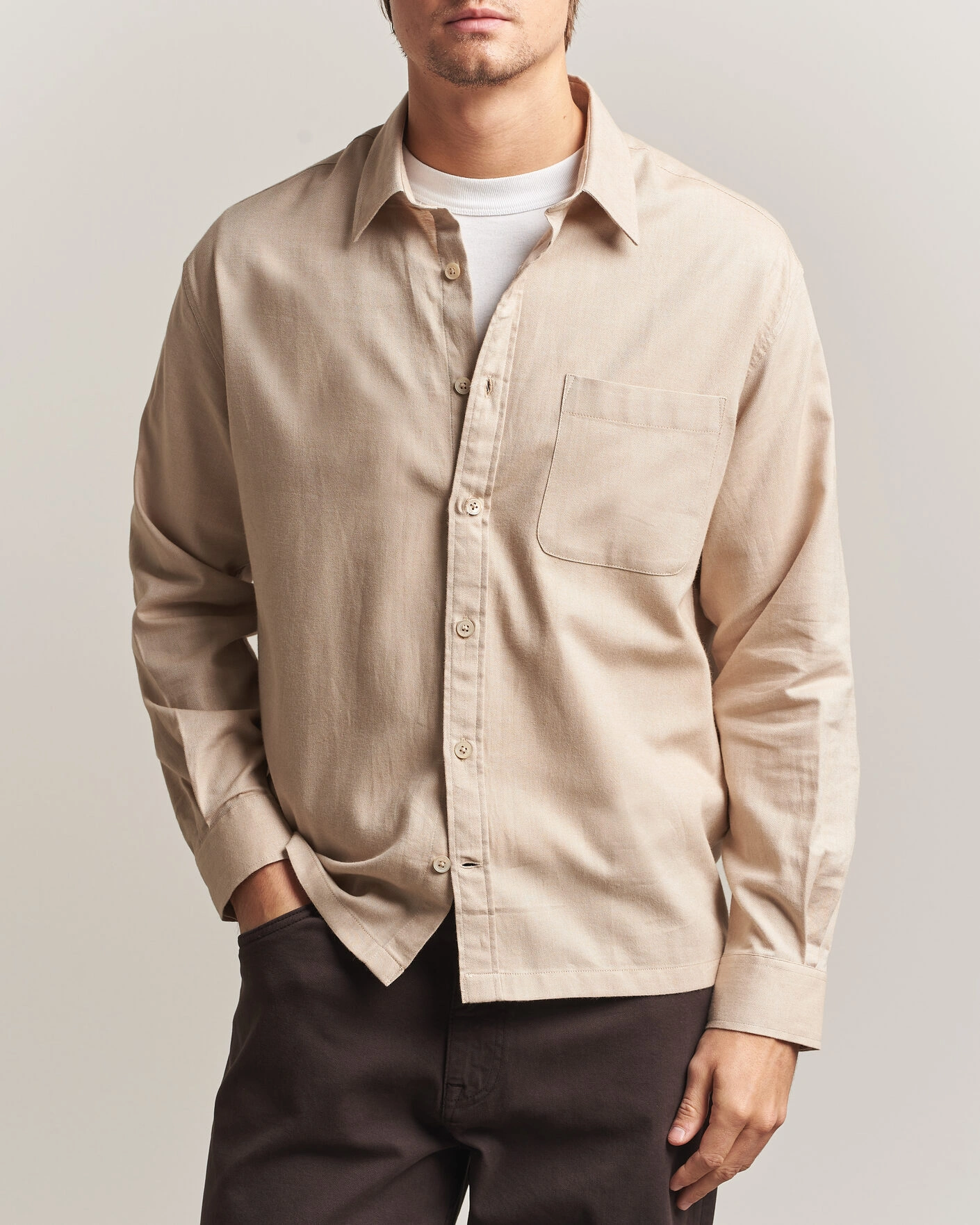 Herr | Skjortor | NN07 | Deon Brushed Light Flannel Shirt Desert Khaki
