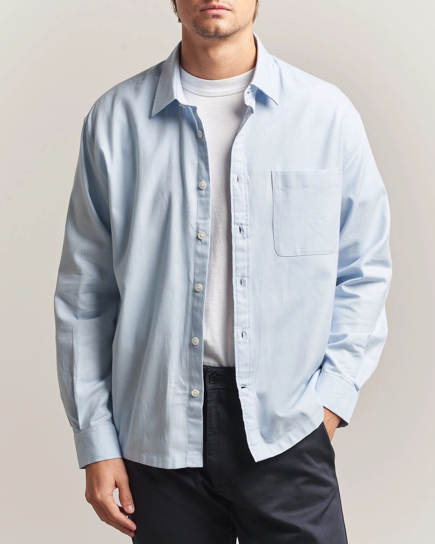 Herr | Skjortor | NN07 | Deon Brushed Light Flannel Shirt Sky Mist