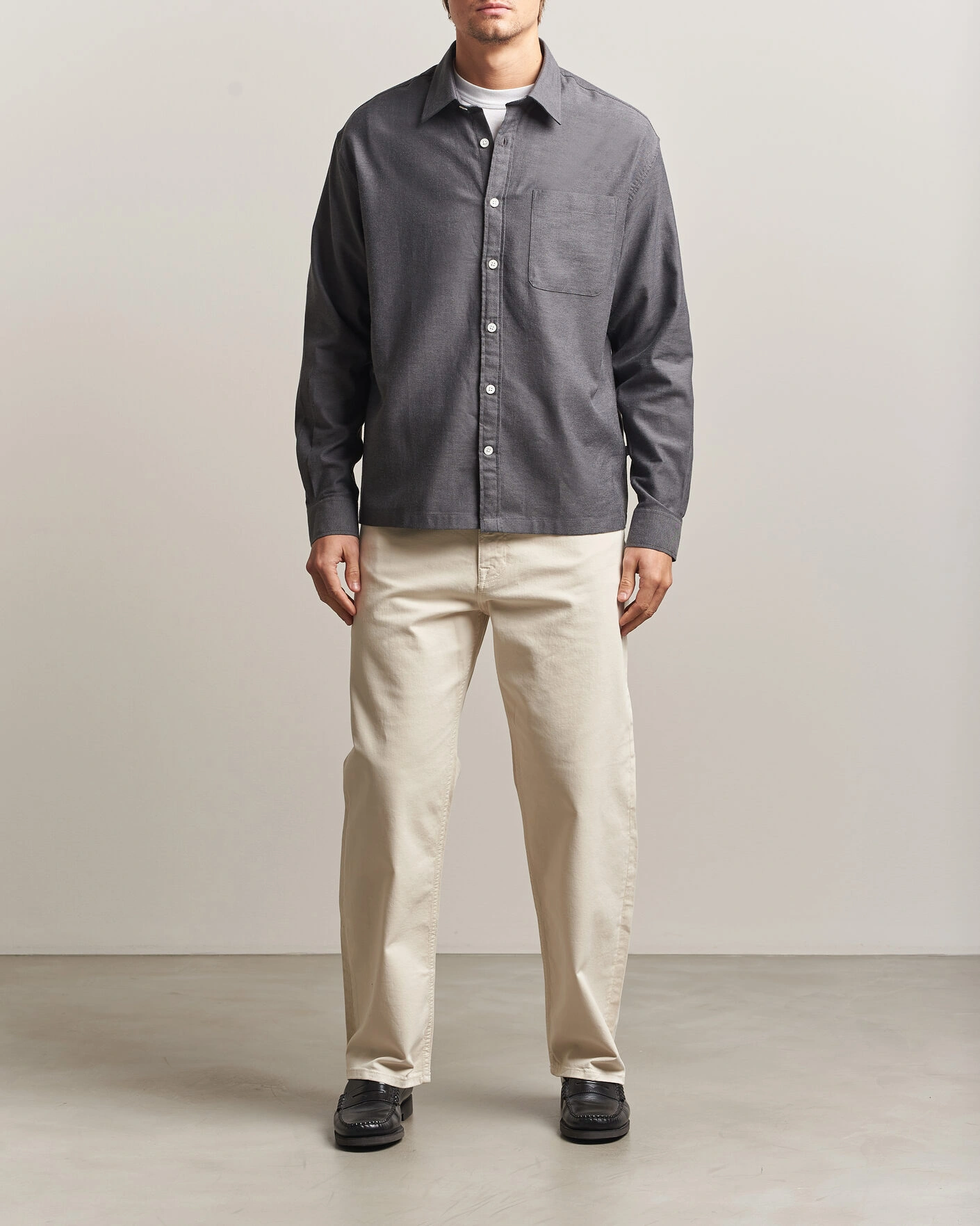 Herr | Skjortor | NN07 | Deon Brushed Light Flannel Shirt Dark Grey