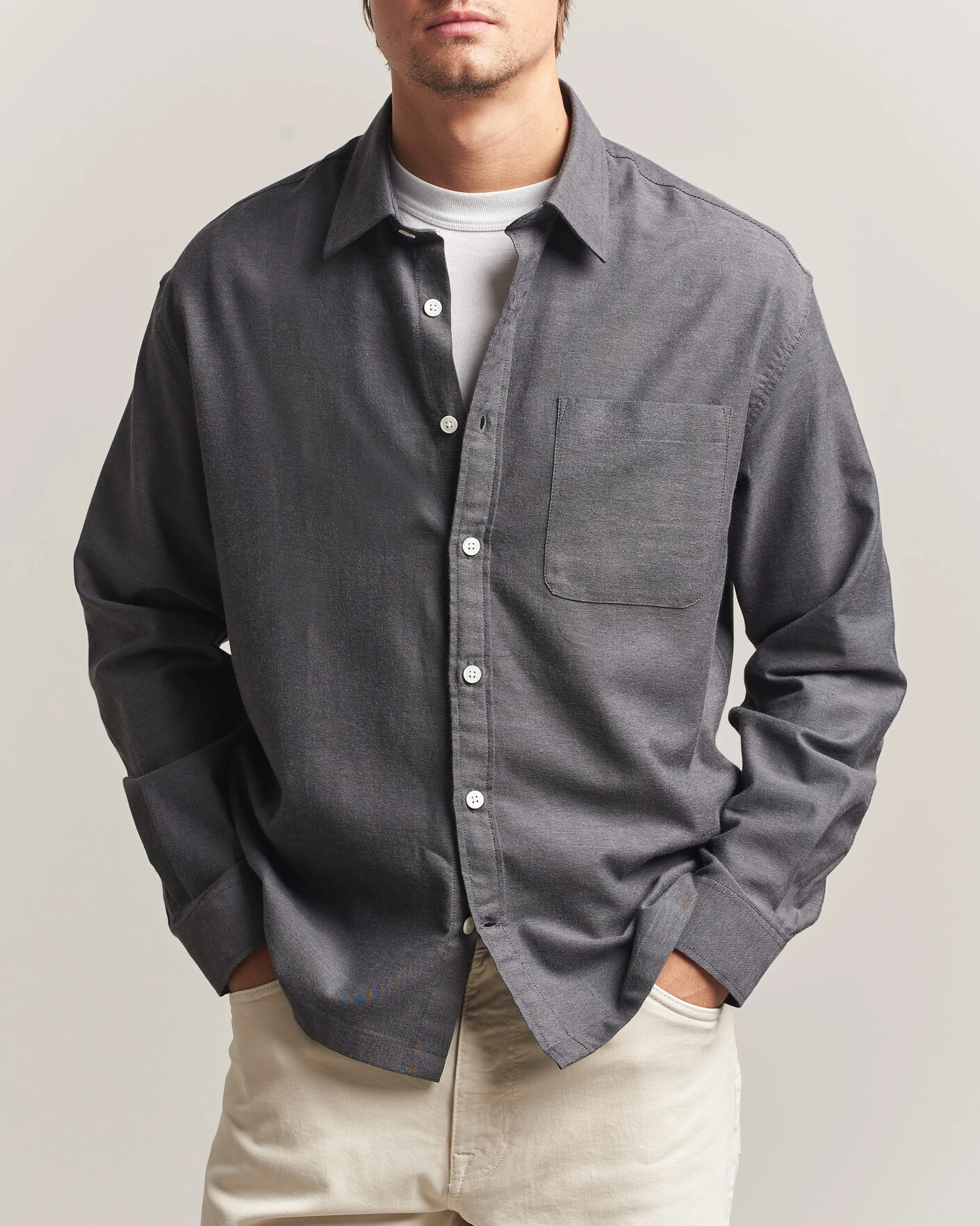 Herr | Skjortor | NN07 | Deon Brushed Light Flannel Shirt Dark Grey