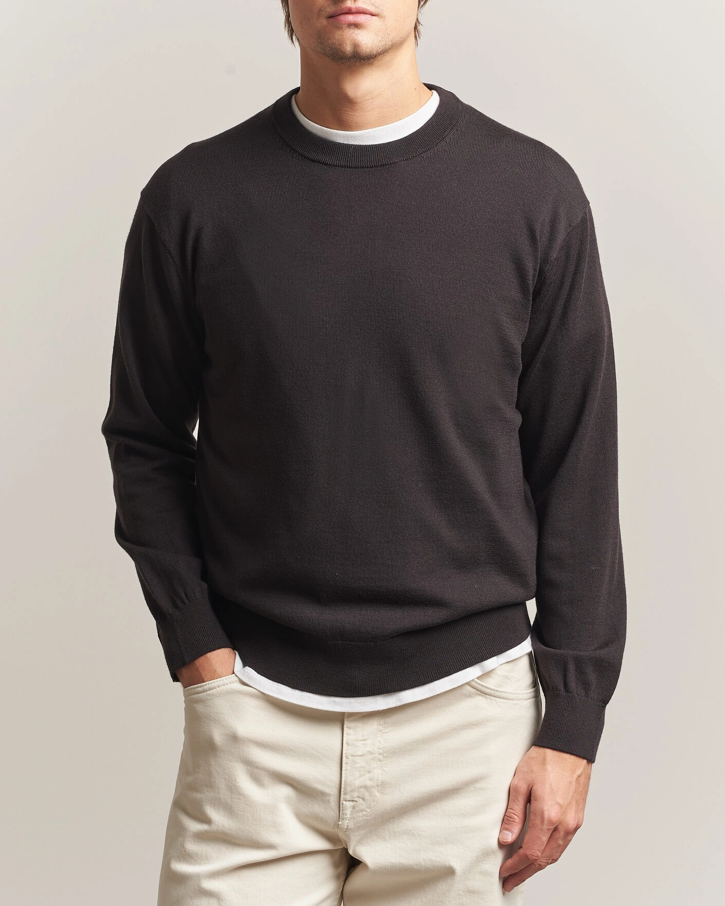 Herr | Tröjor | NN07 | Nate Wool Knitted Crew Neck Deep Truffle