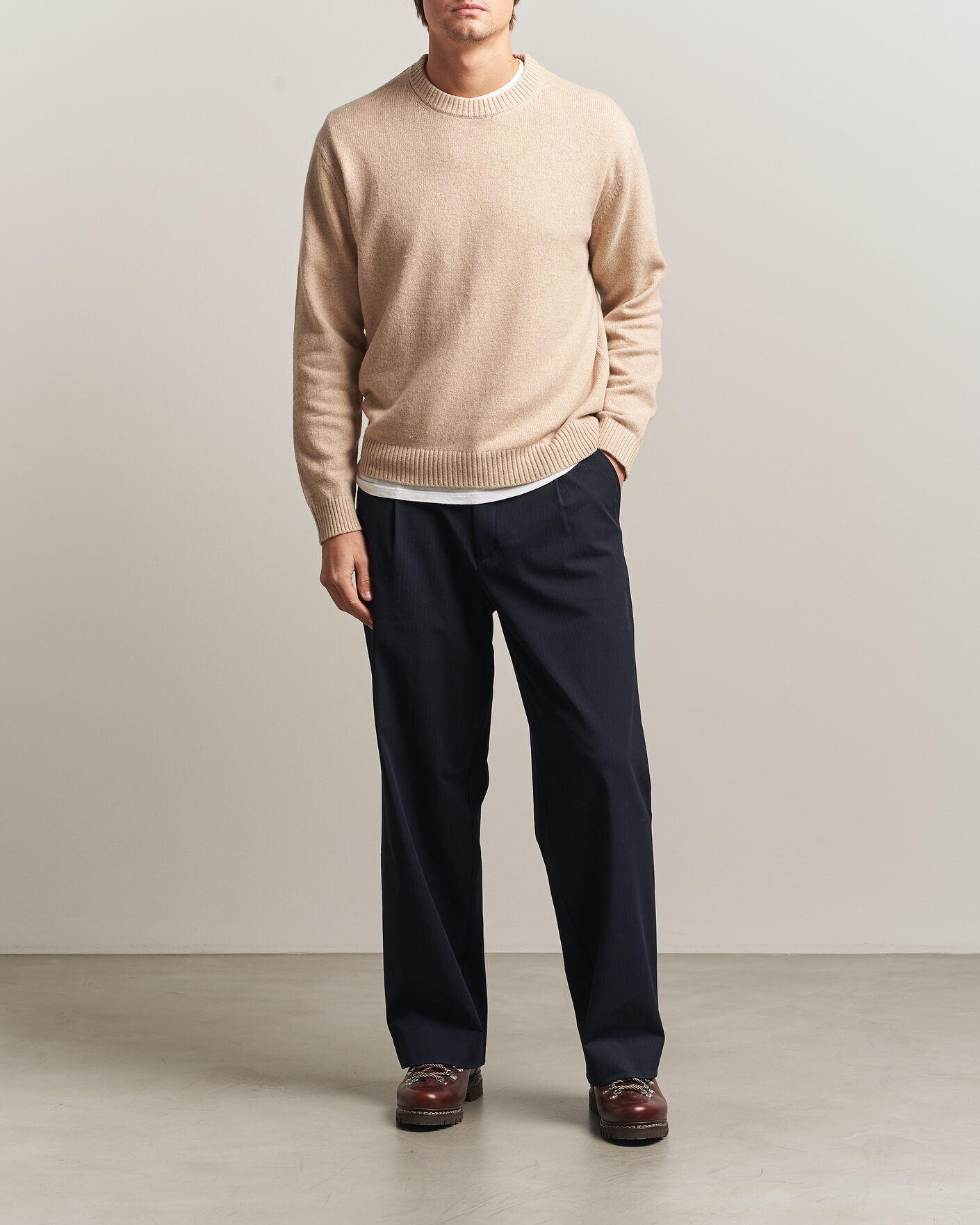 Herr | Tröjor | NN07 | Russel Wool/Cotton Knitted Sweater Ecru