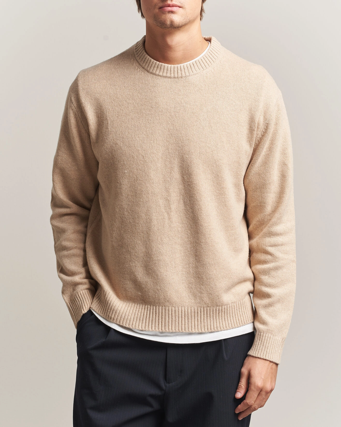 Herr | Tröjor | NN07 | Russel Wool/Cotton Knitted Sweater Ecru