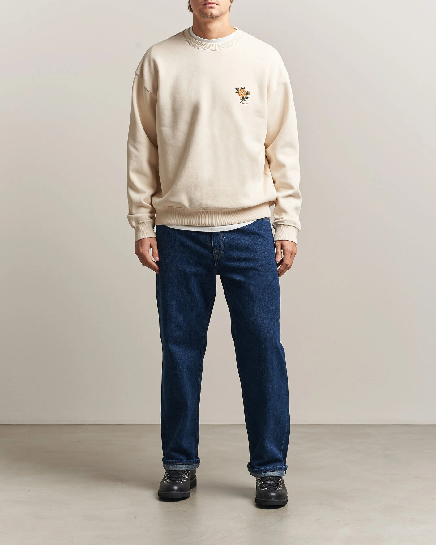 Herr | Tröjor | NN07 | David Embroidered Sweatshirt Ivory