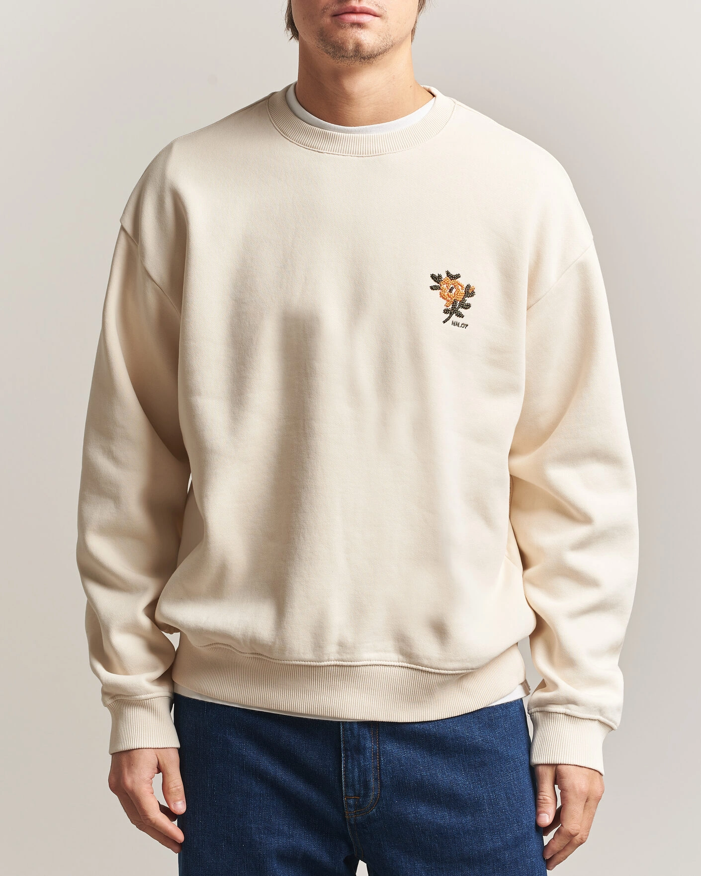 Herr | Tröjor | NN07 | David Embroidered Sweatshirt Ivory