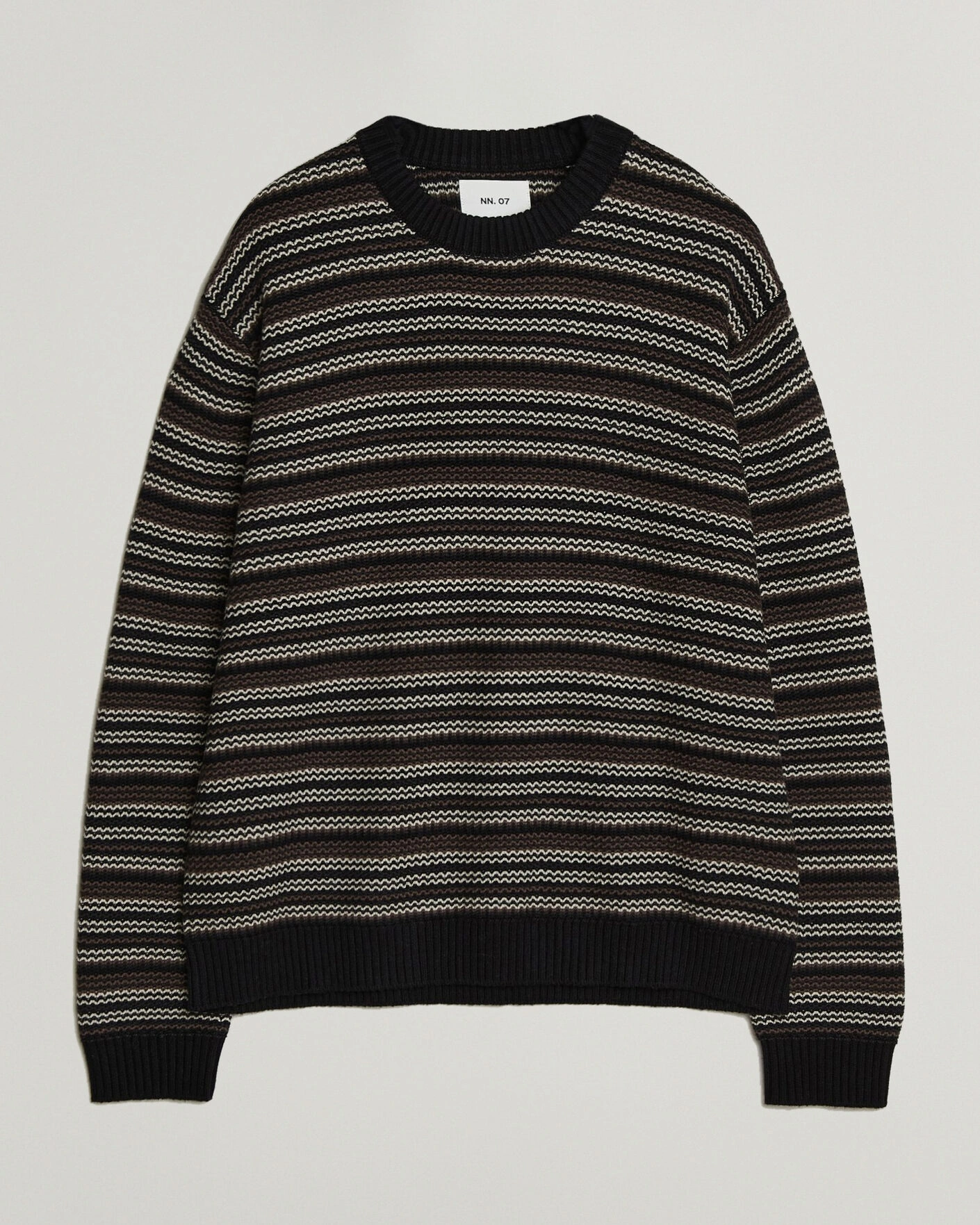 Herr | Tröjor | NN07 | Russel Wool/Cotton Striped Sweater Black Multi