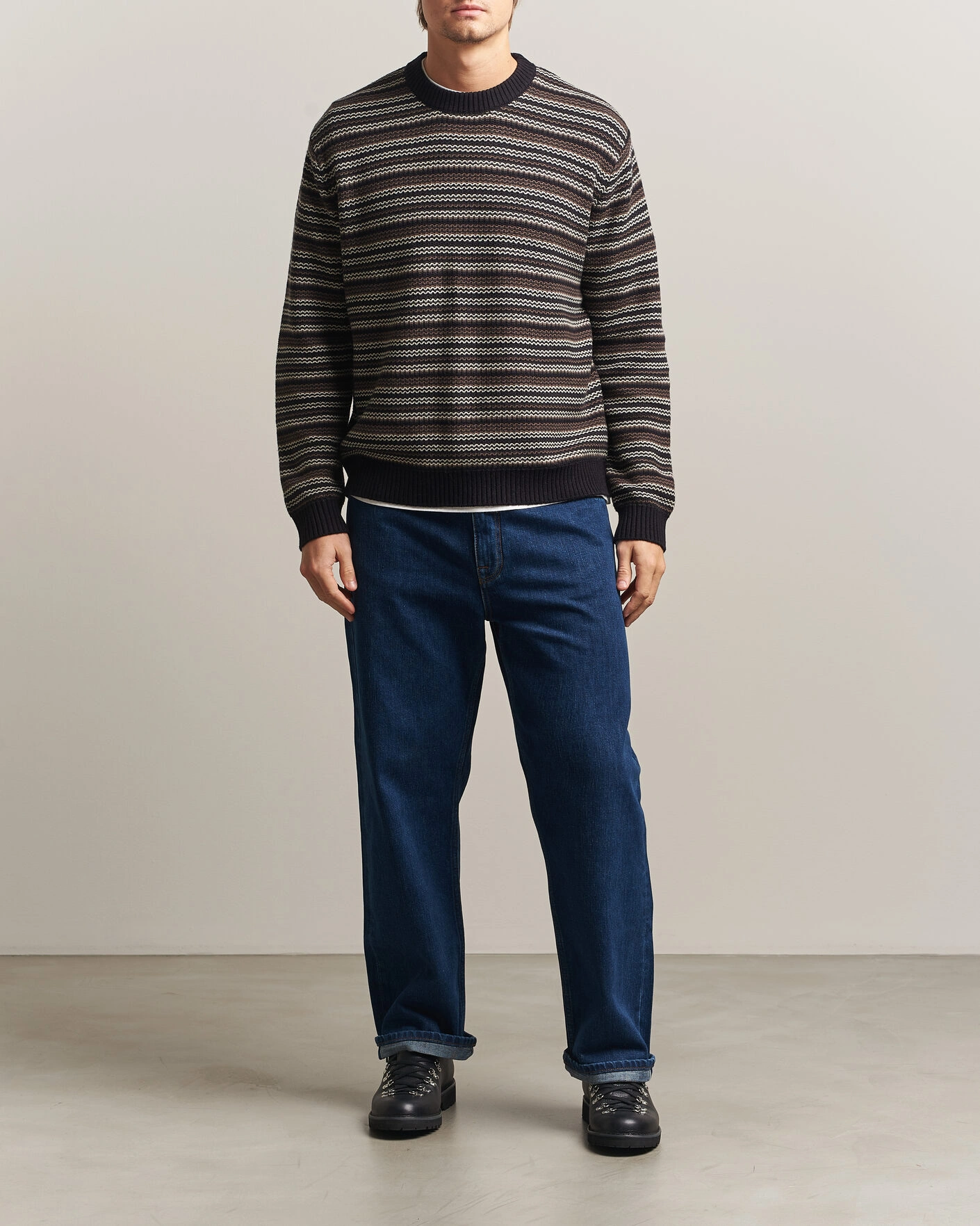 Herr | Tröjor | NN07 | Russel Wool/Cotton Striped Sweater Black Multi