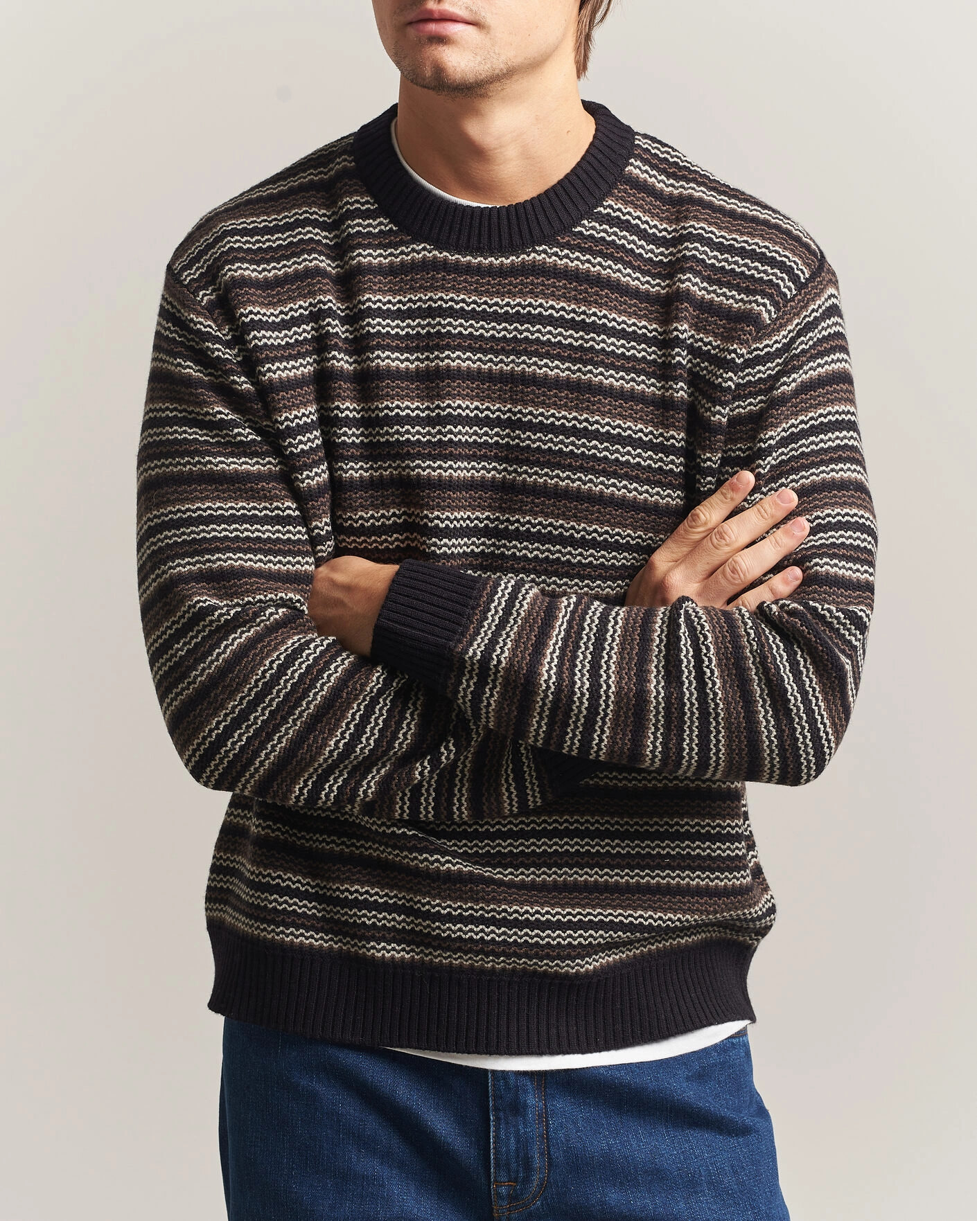 Herr | Tröjor | NN07 | Russel Wool/Cotton Striped Sweater Black Multi