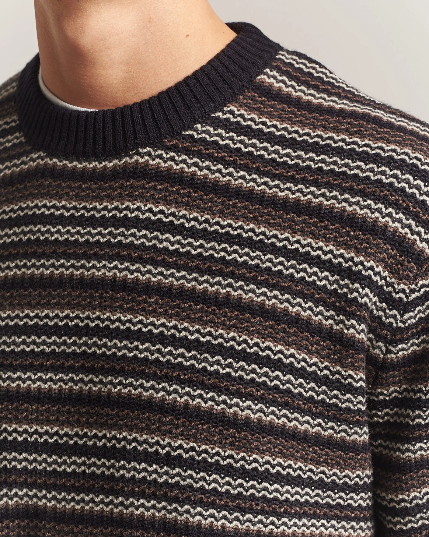 Herr | Tröjor | NN07 | Russel Wool/Cotton Striped Sweater Black Multi