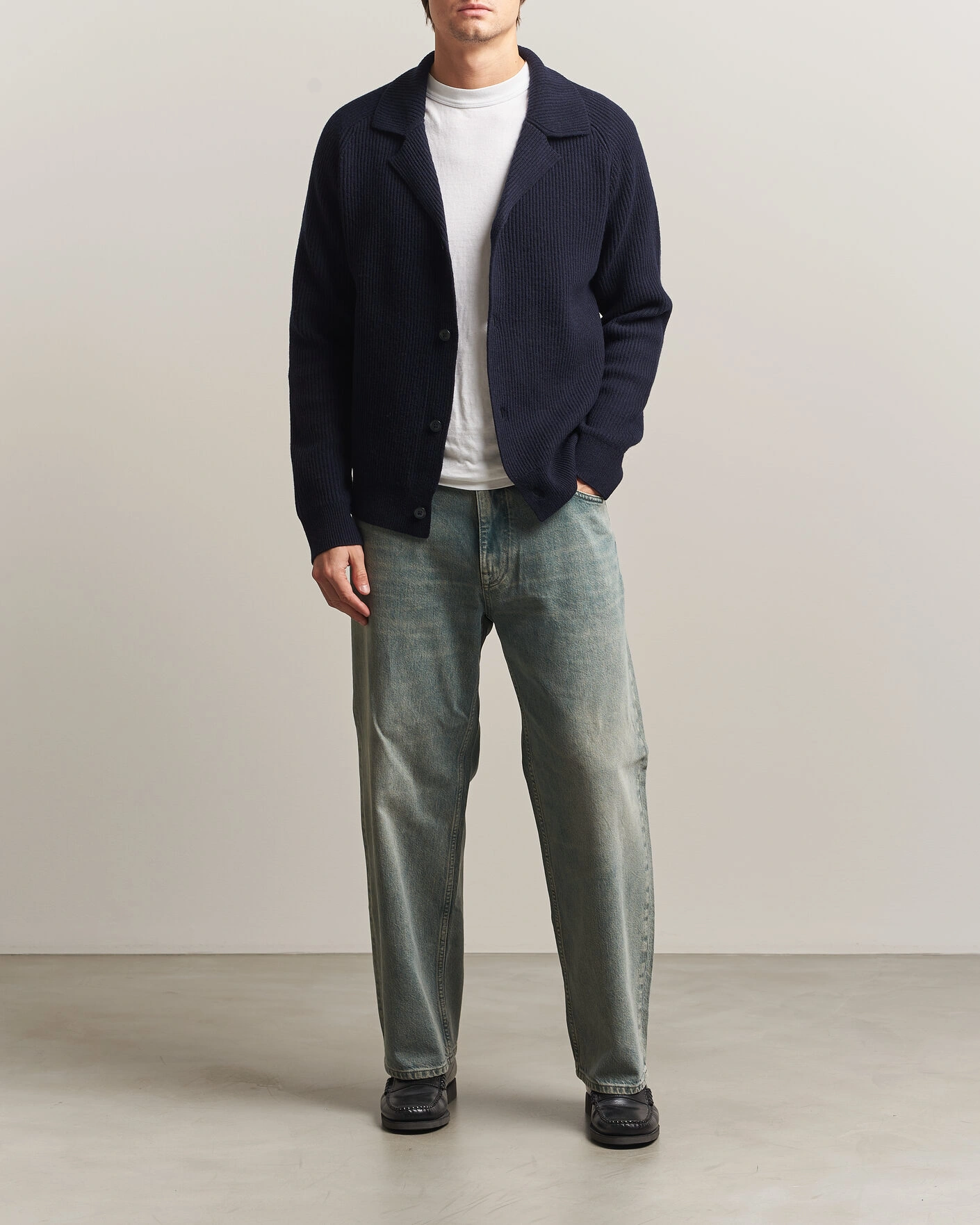 Herr | Tröjor | NN07 | Shane Wool Knitted Cardigan Navy Blue