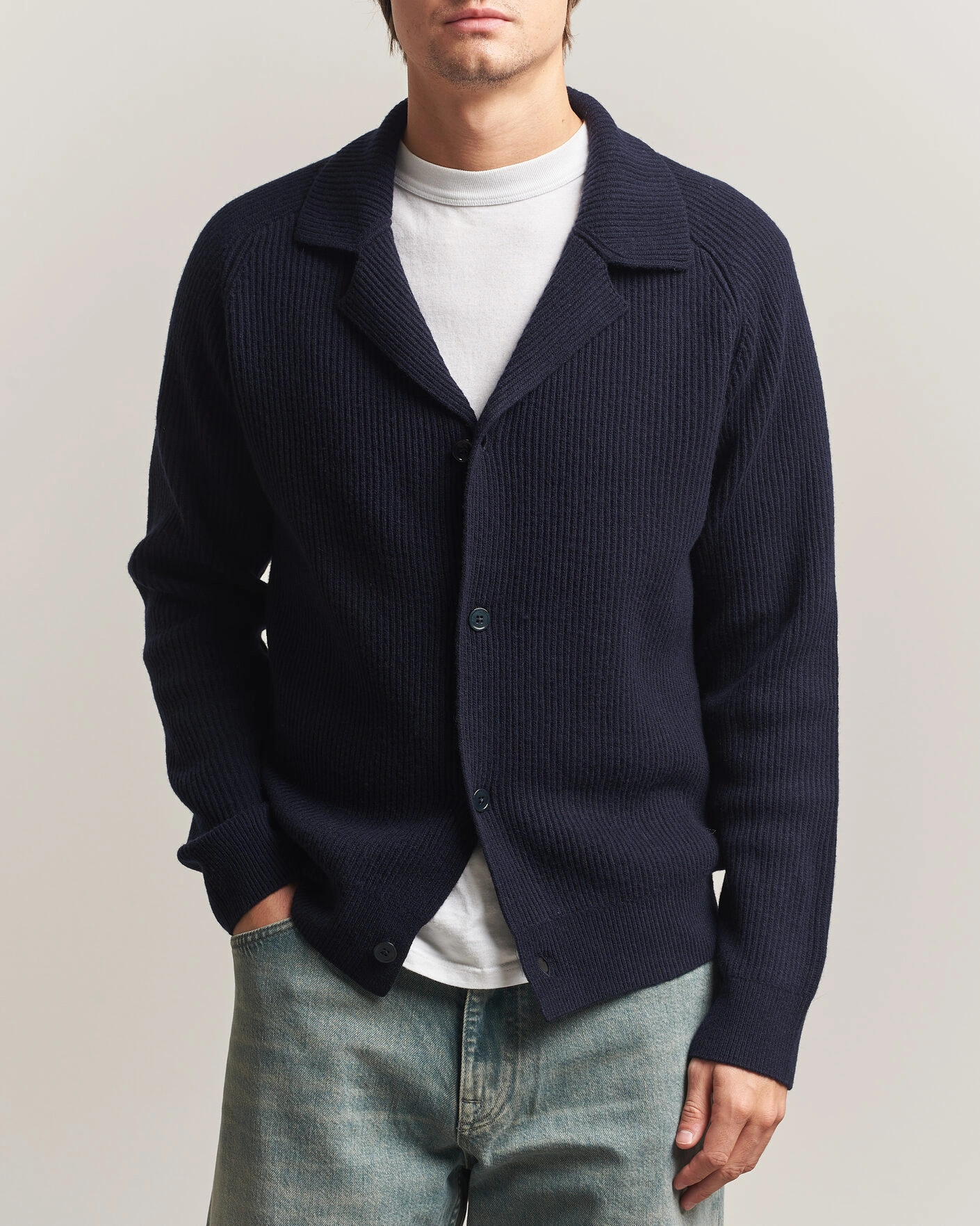 Herr | Tröjor | NN07 | Shane Wool Knitted Cardigan Navy Blue