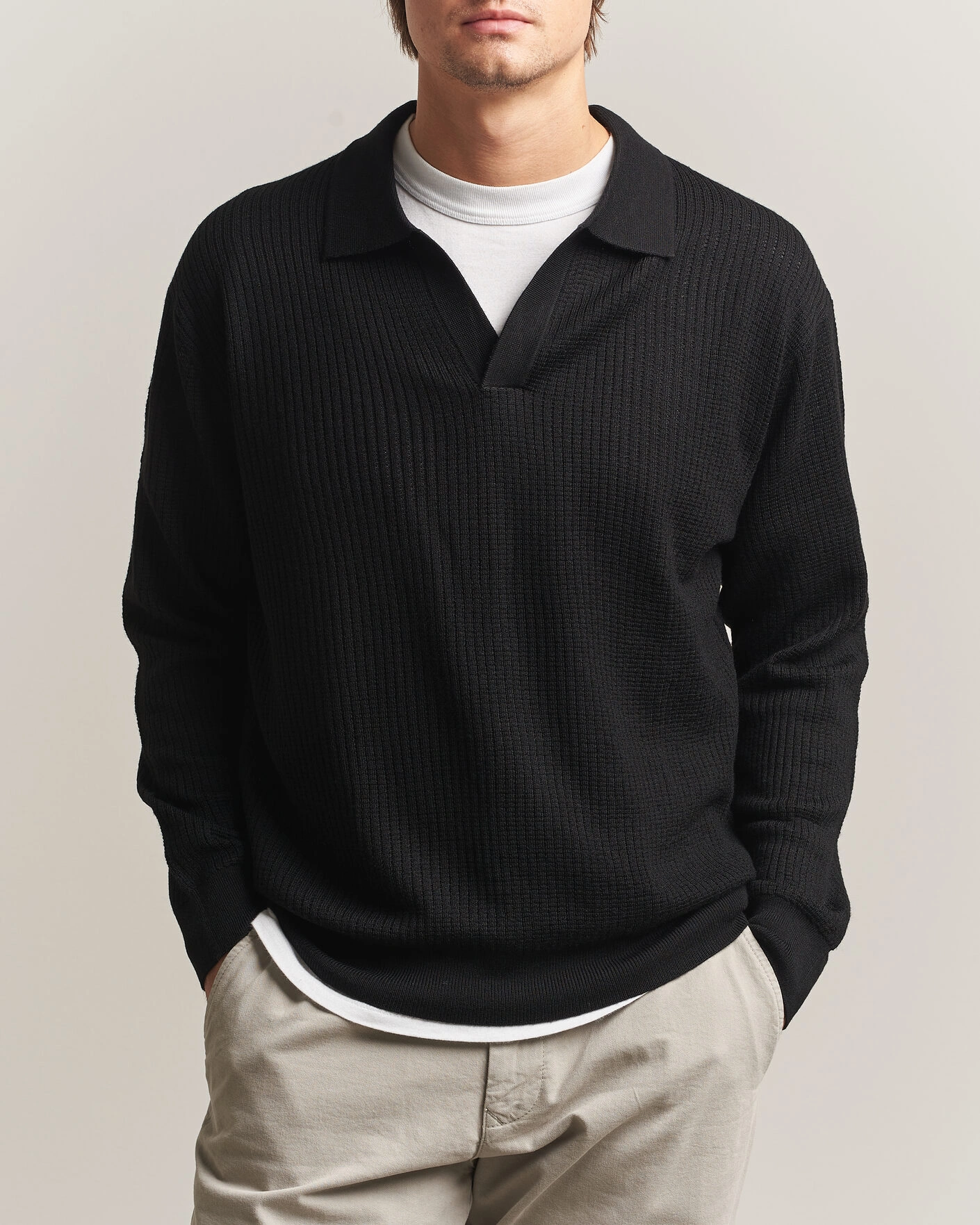Herr | Tröjor | NN07 | Nate Wool Knitted Polo Black