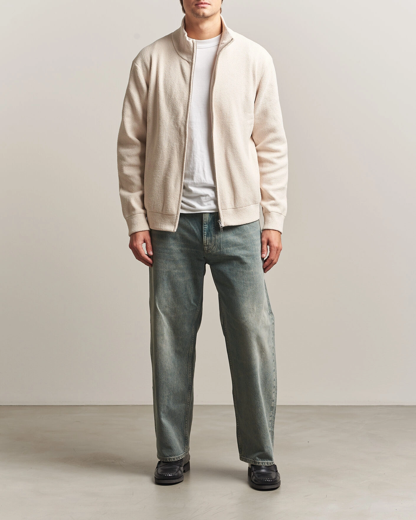 Herr | Tröjor | NN07 | Danny Rib Knitted Full Zip Ivory
