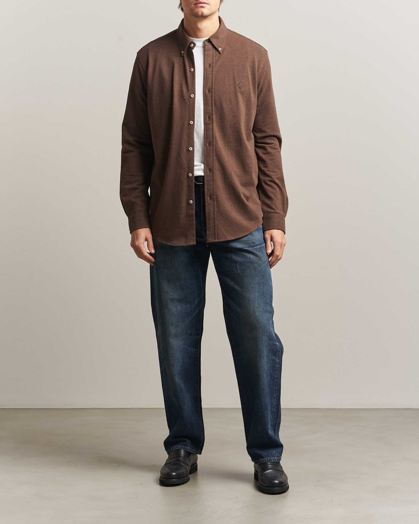 Herr | Pikéer | Polo Ralph Lauren | Featherweight Mesh Shirt Nutmeg Brown Heather