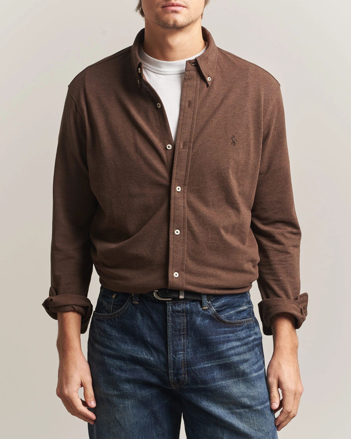 Herr | Pikéer | Polo Ralph Lauren | Featherweight Mesh Shirt Nutmeg Brown Heather