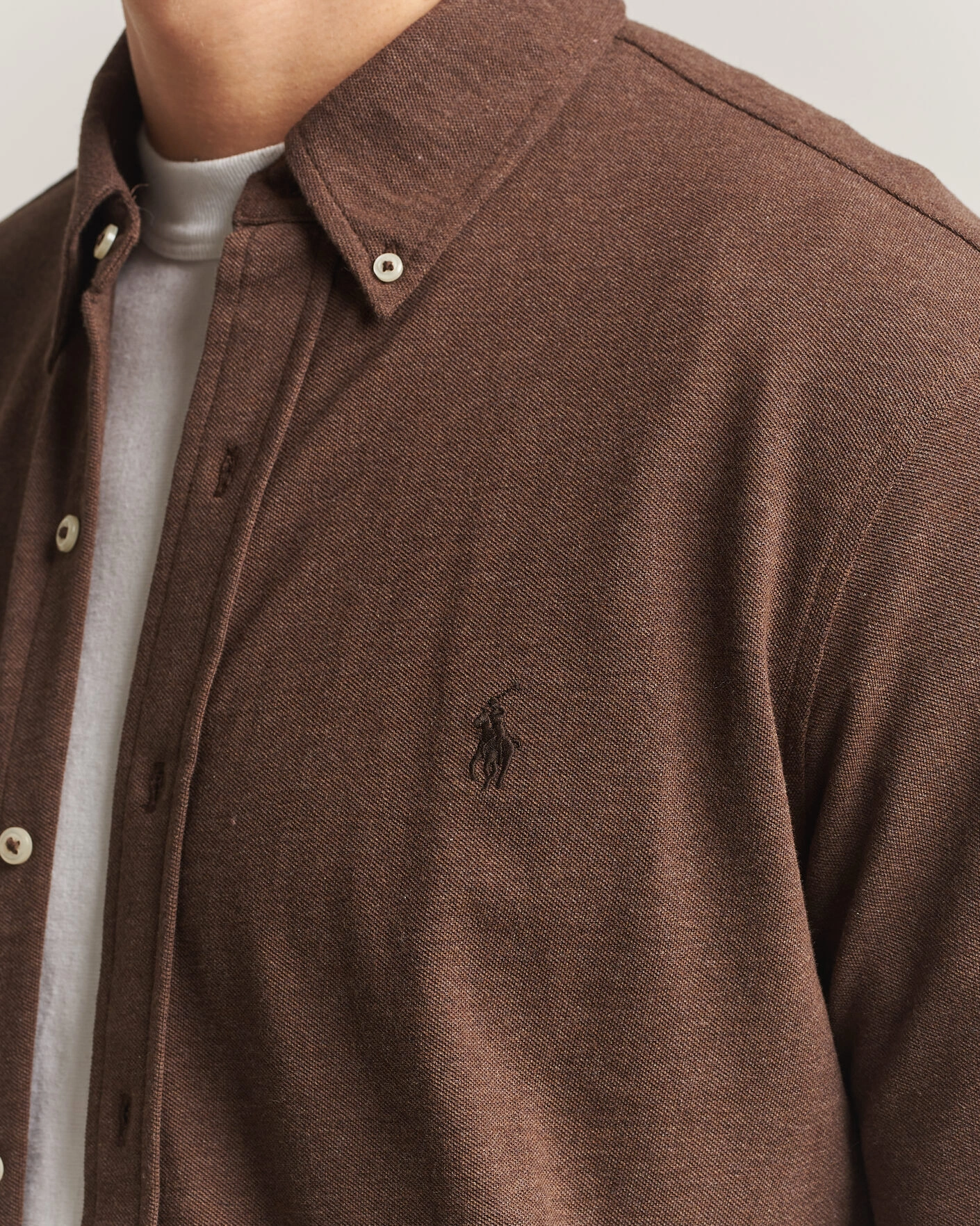 Herr | Pikéer | Polo Ralph Lauren | Featherweight Mesh Shirt Nutmeg Brown Heather