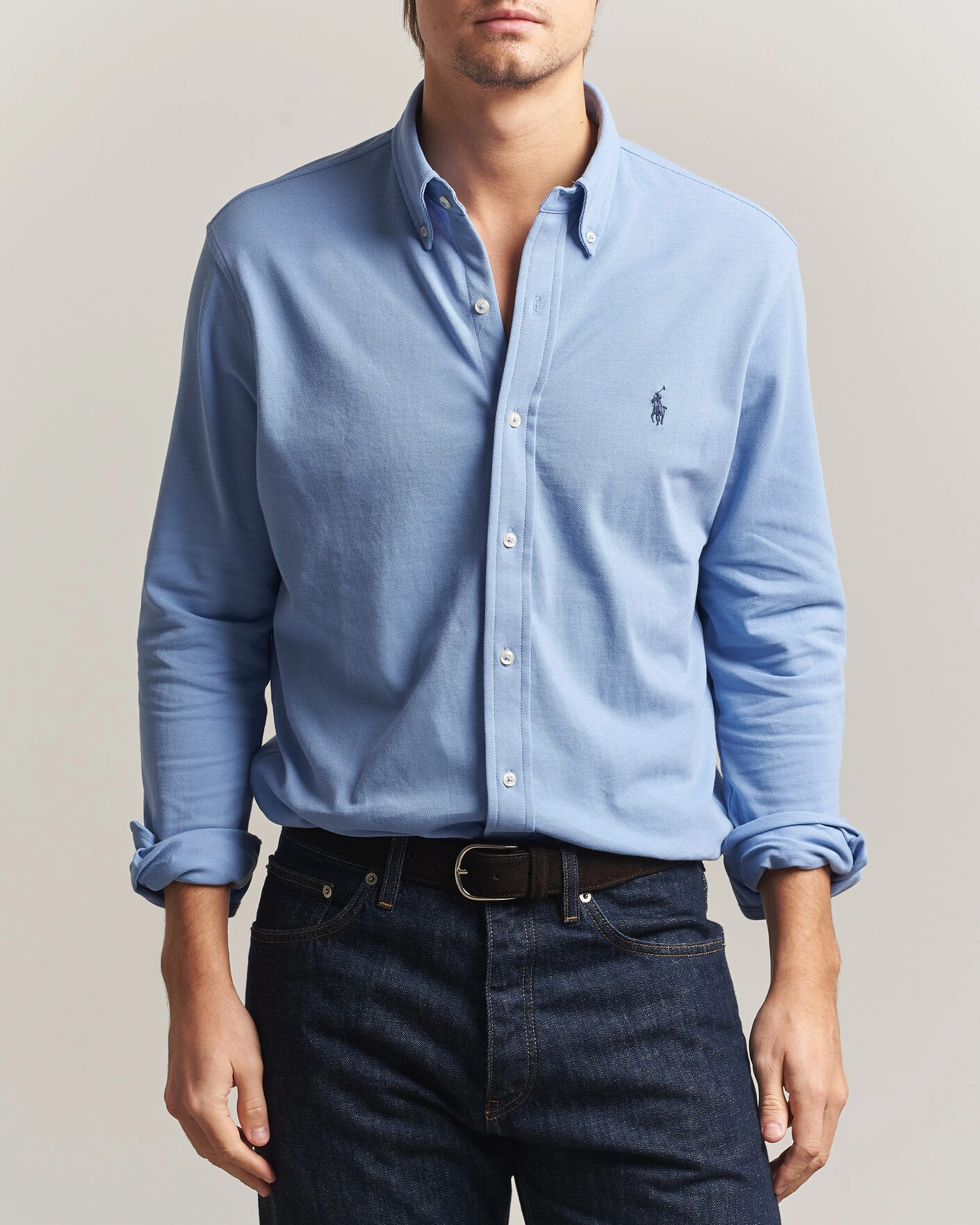 Herr | Pikéer | Polo Ralph Lauren | Featherweight Mesh Shirt Dress Shirt Blue