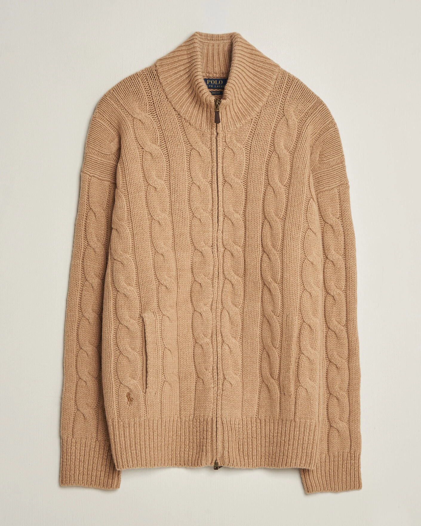 Herr | Tröjor | Polo Ralph Lauren | Wool/Alpaca Cable Full-Zip Camel Melange