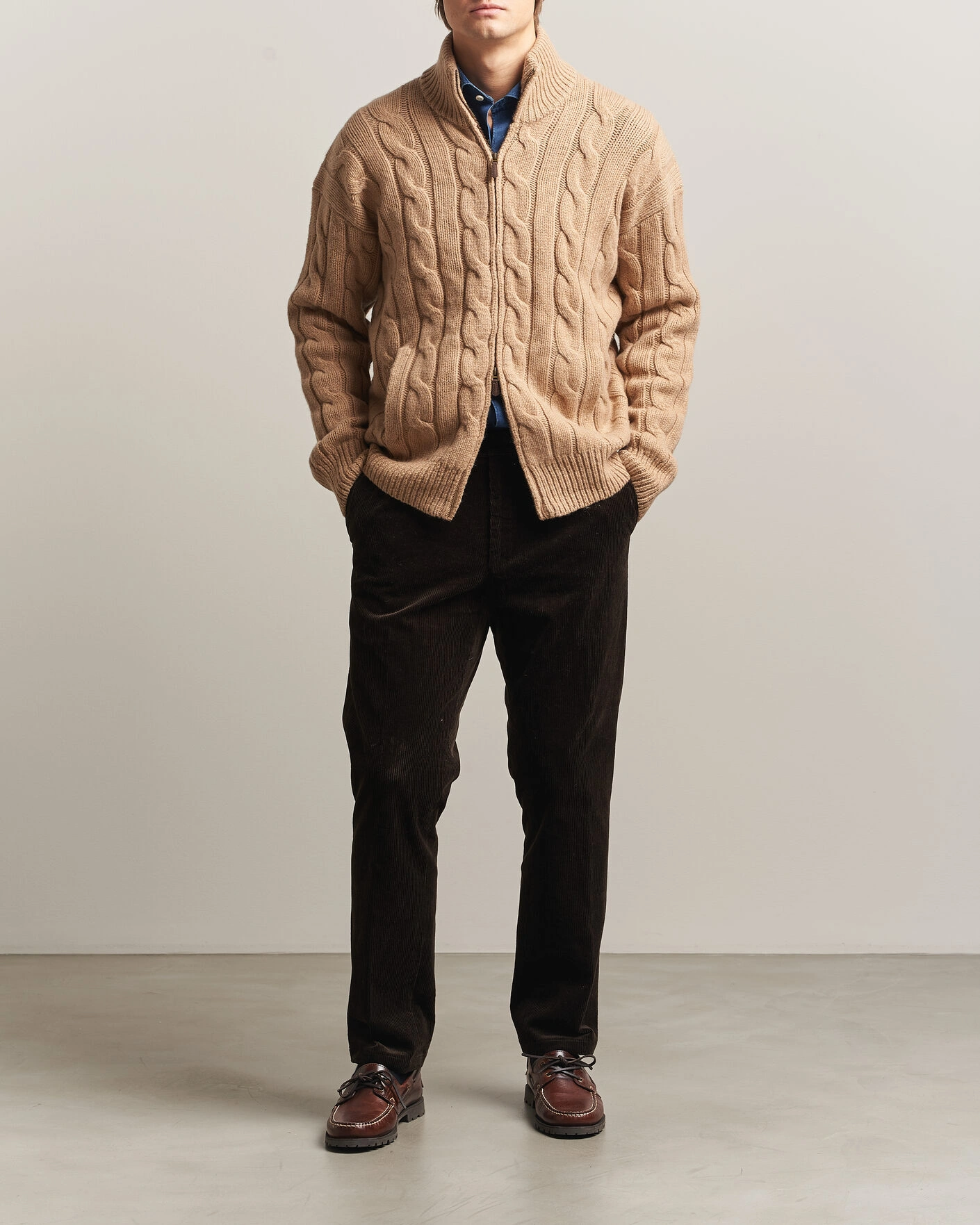 Herr | Tröjor | Polo Ralph Lauren | Wool/Alpaca Cable Full-Zip Camel Melange