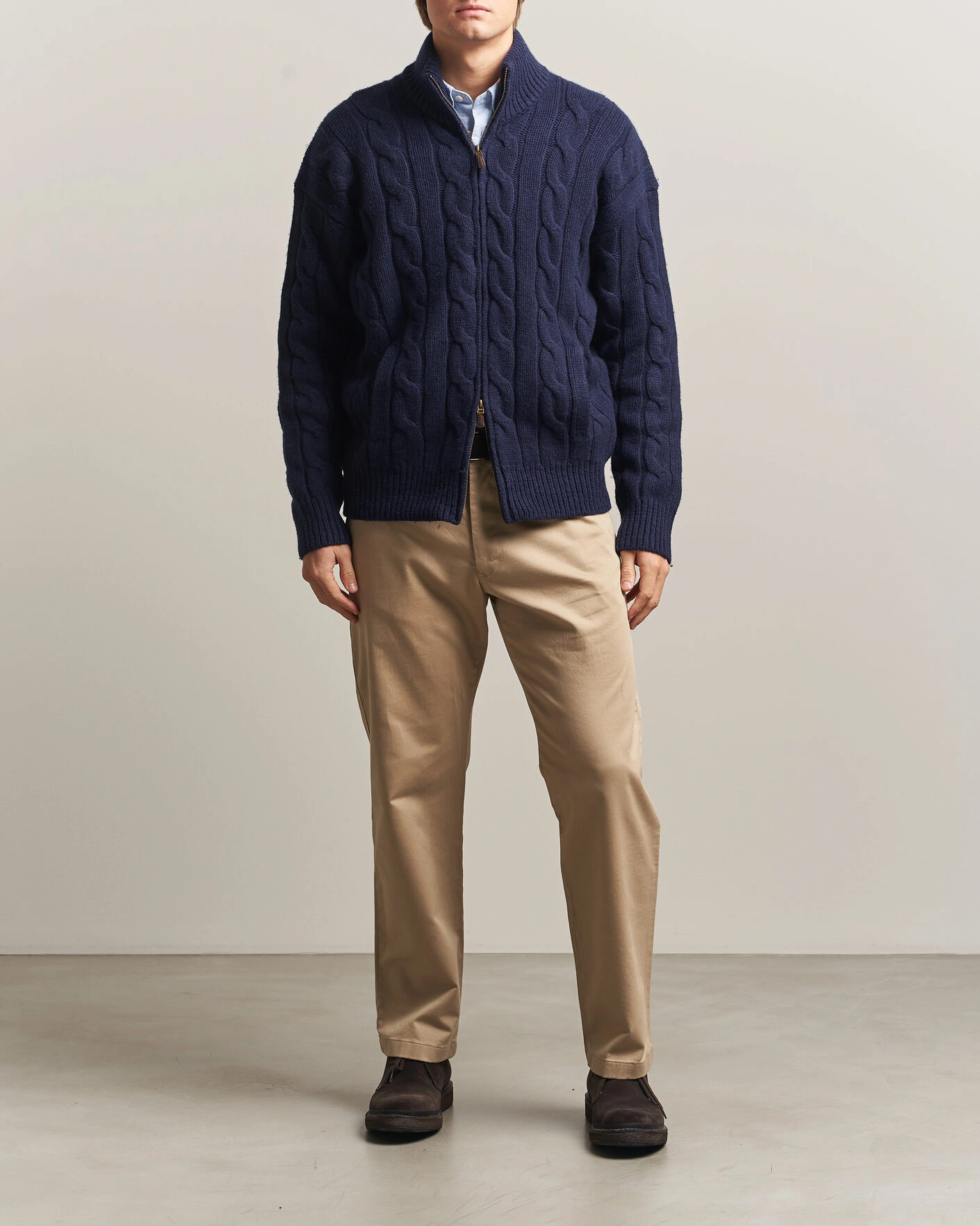 Herr | Tröjor | Polo Ralph Lauren | Wool/Alpaca Cable Full-Zip Hunter Navy