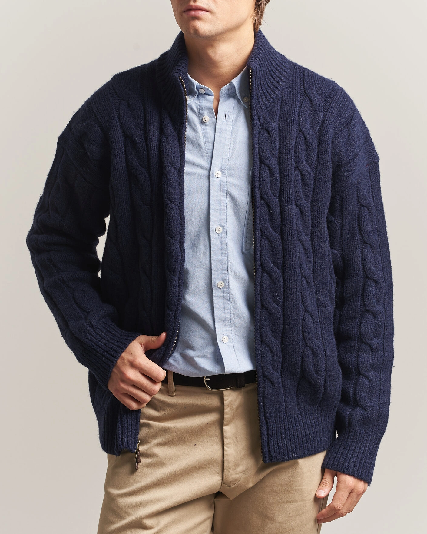 Herr | Tröjor | Polo Ralph Lauren | Wool/Alpaca Cable Full-Zip Hunter Navy