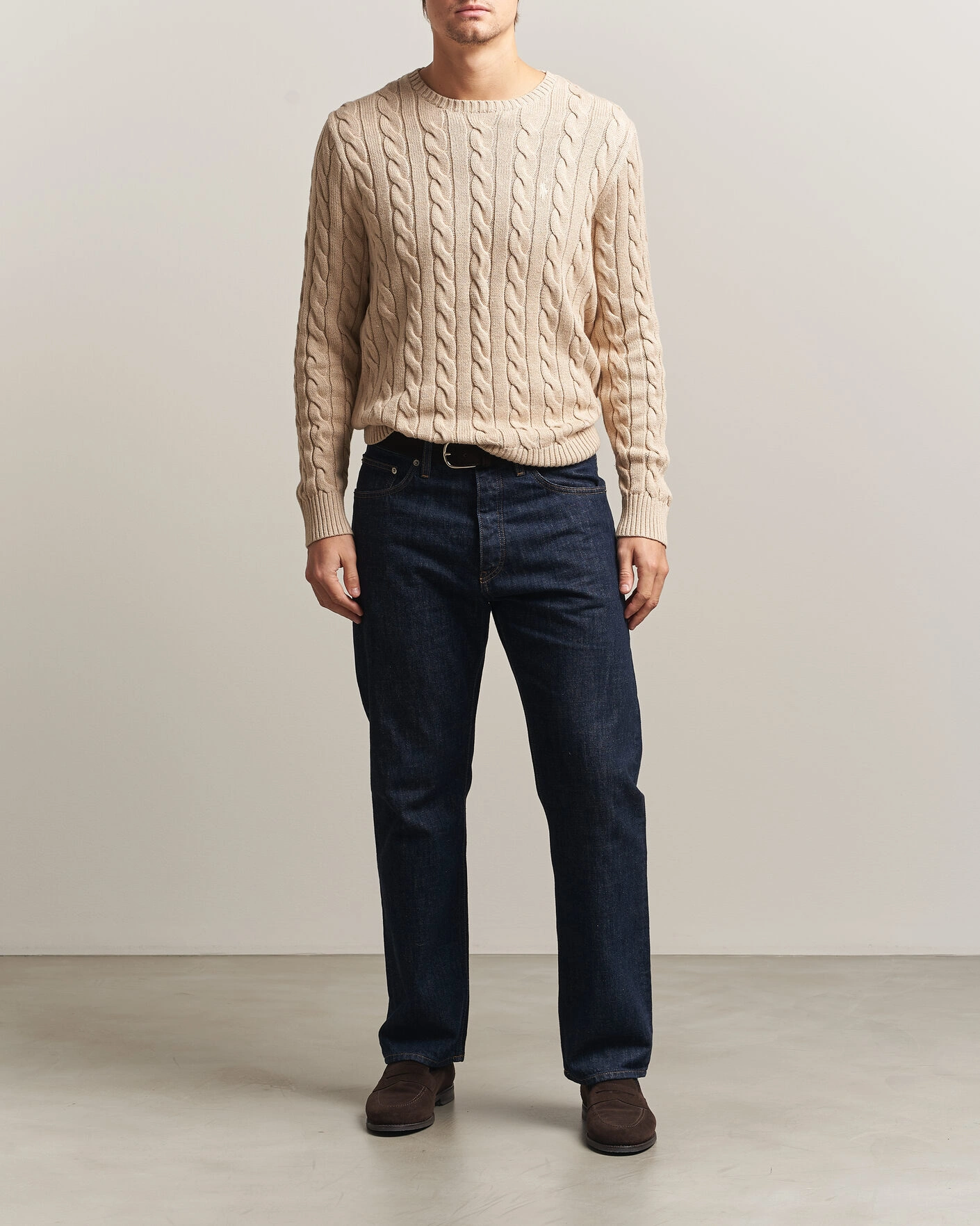 Herr | Tröjor | Polo Ralph Lauren | Cotton Cable Pullover Jicama Brown Heather