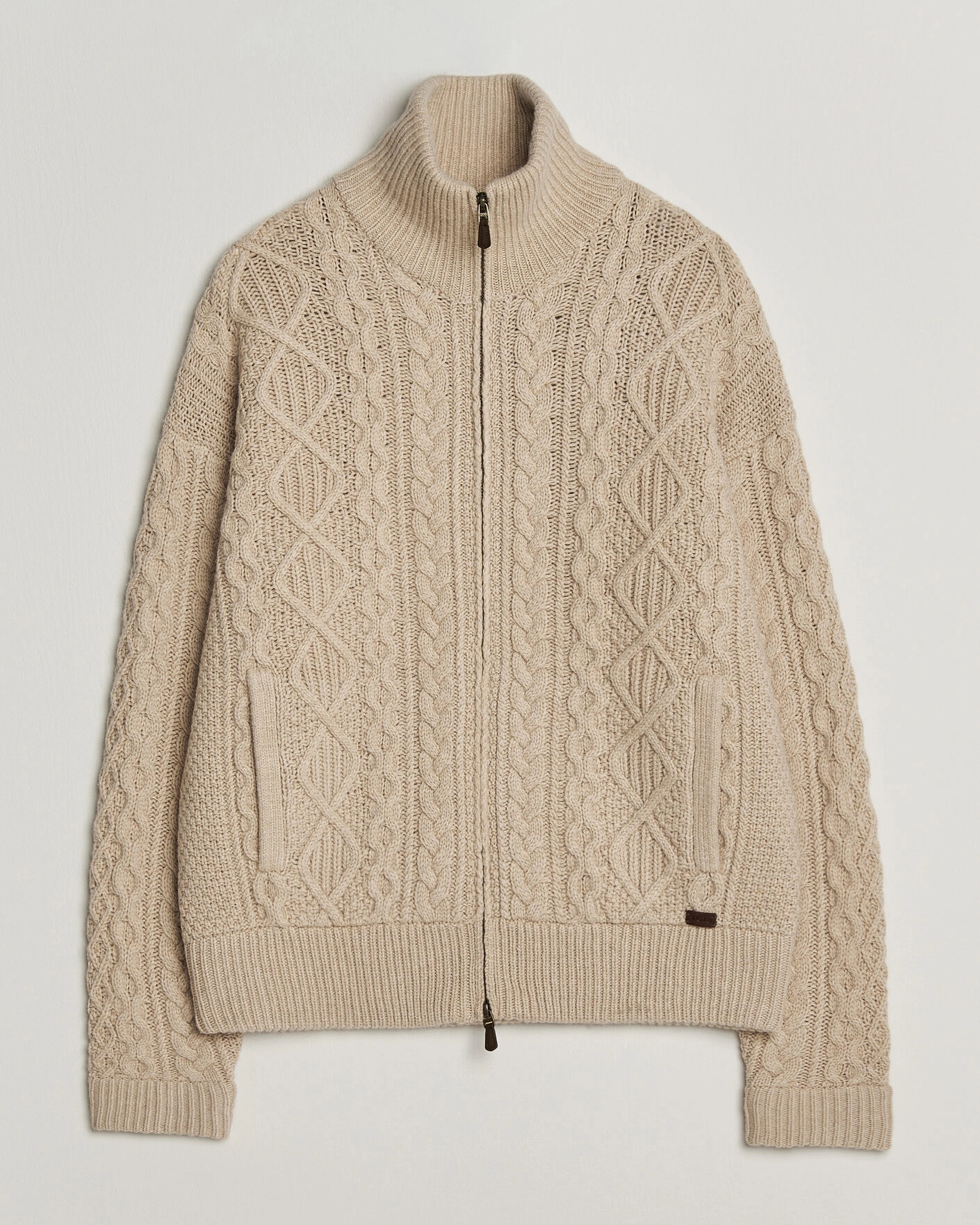 Herr | Tröjor | Polo Ralph Lauren | Wool/Alpaca Aran Full-Zip Jicama Brown Heather