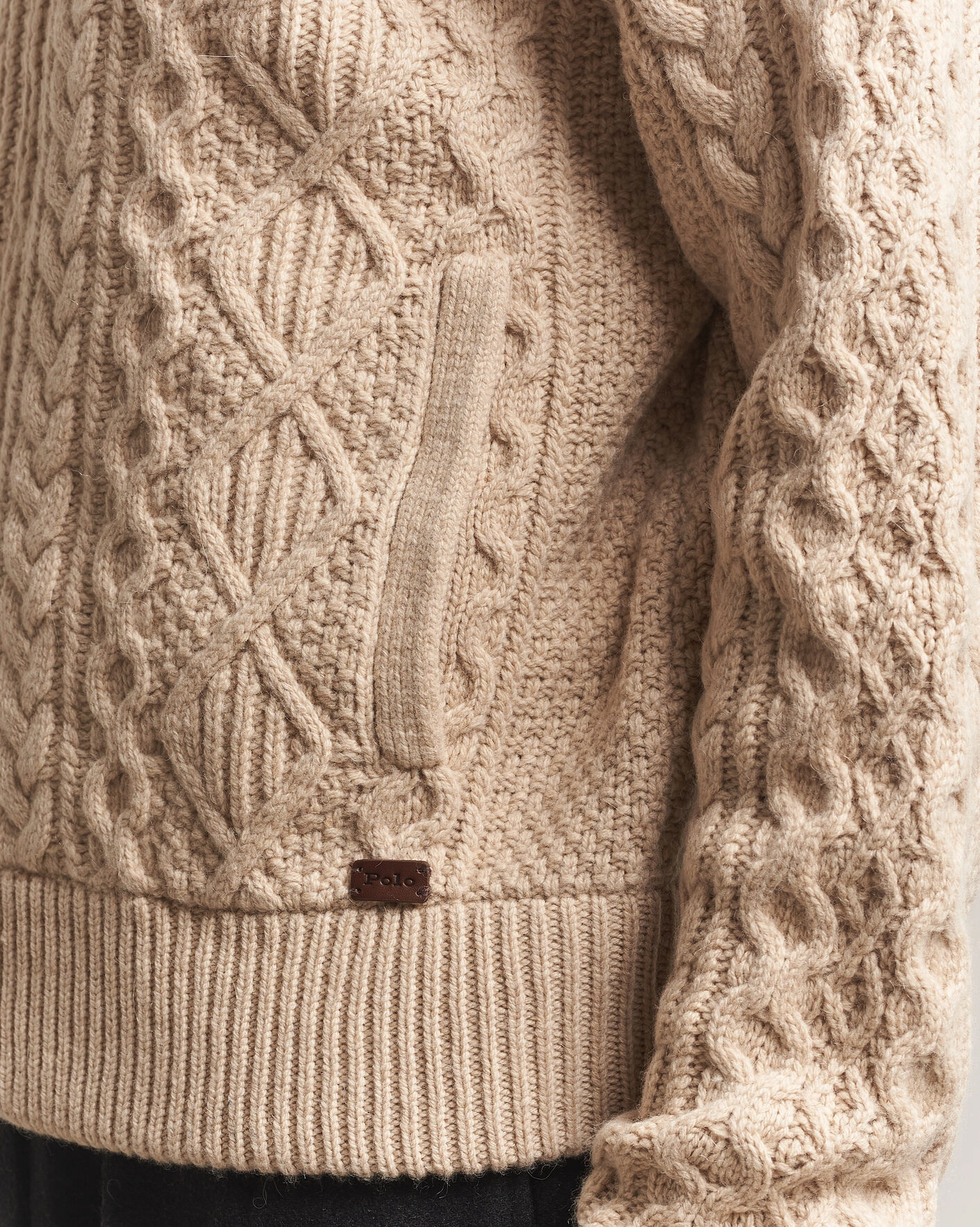 Herr | Tröjor | Polo Ralph Lauren | Wool/Alpaca Aran Full-Zip Jicama Brown Heather