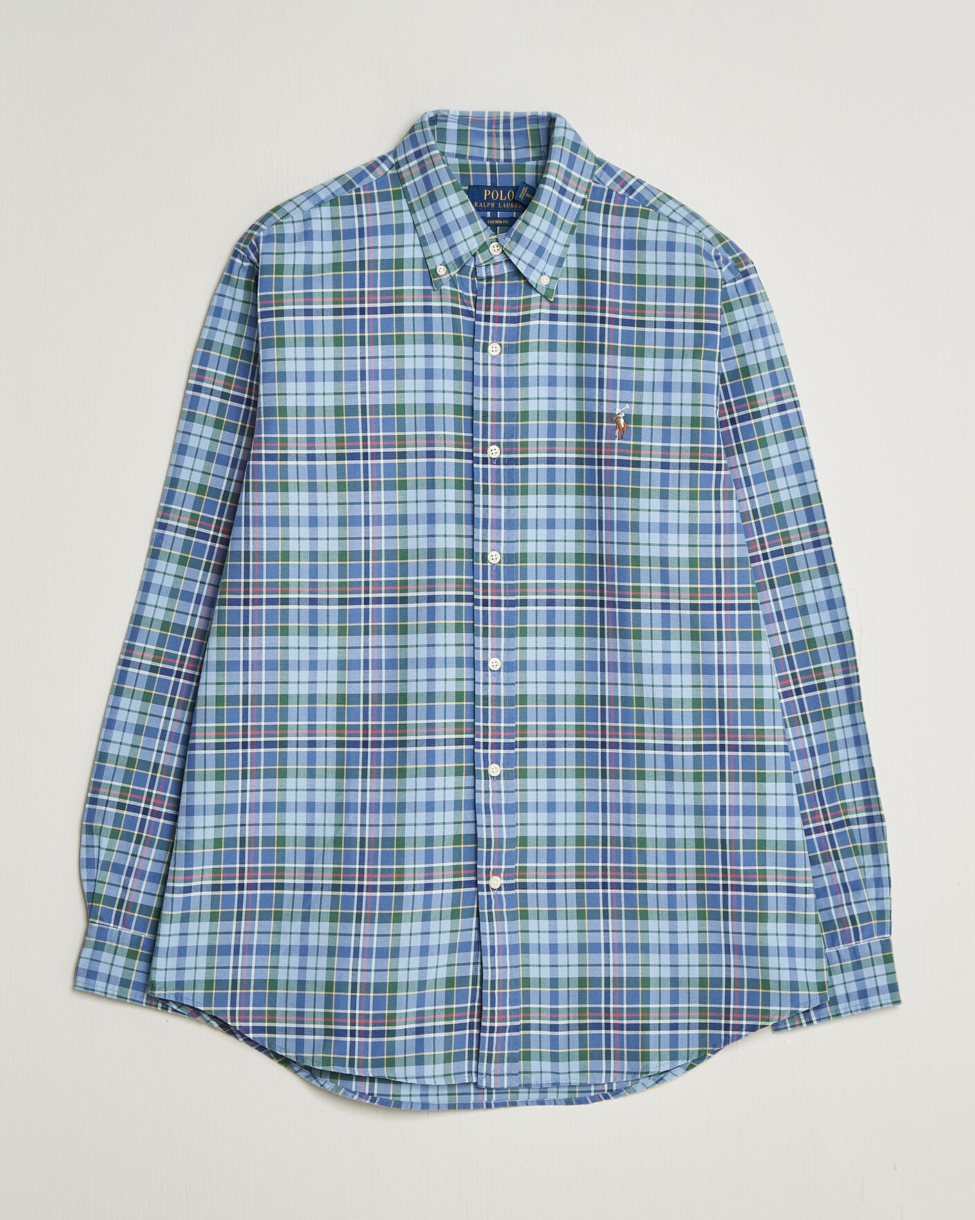 Herr | Skjortor | Polo Ralph Lauren | Custom Slim Fit Check Oxford Shirt Blue Dusty/Green