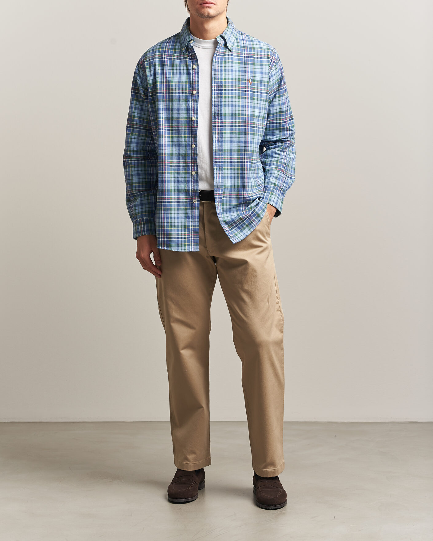 Herr | Skjortor | Polo Ralph Lauren | Custom Slim Fit Check Oxford Shirt Blue Dusty/Green
