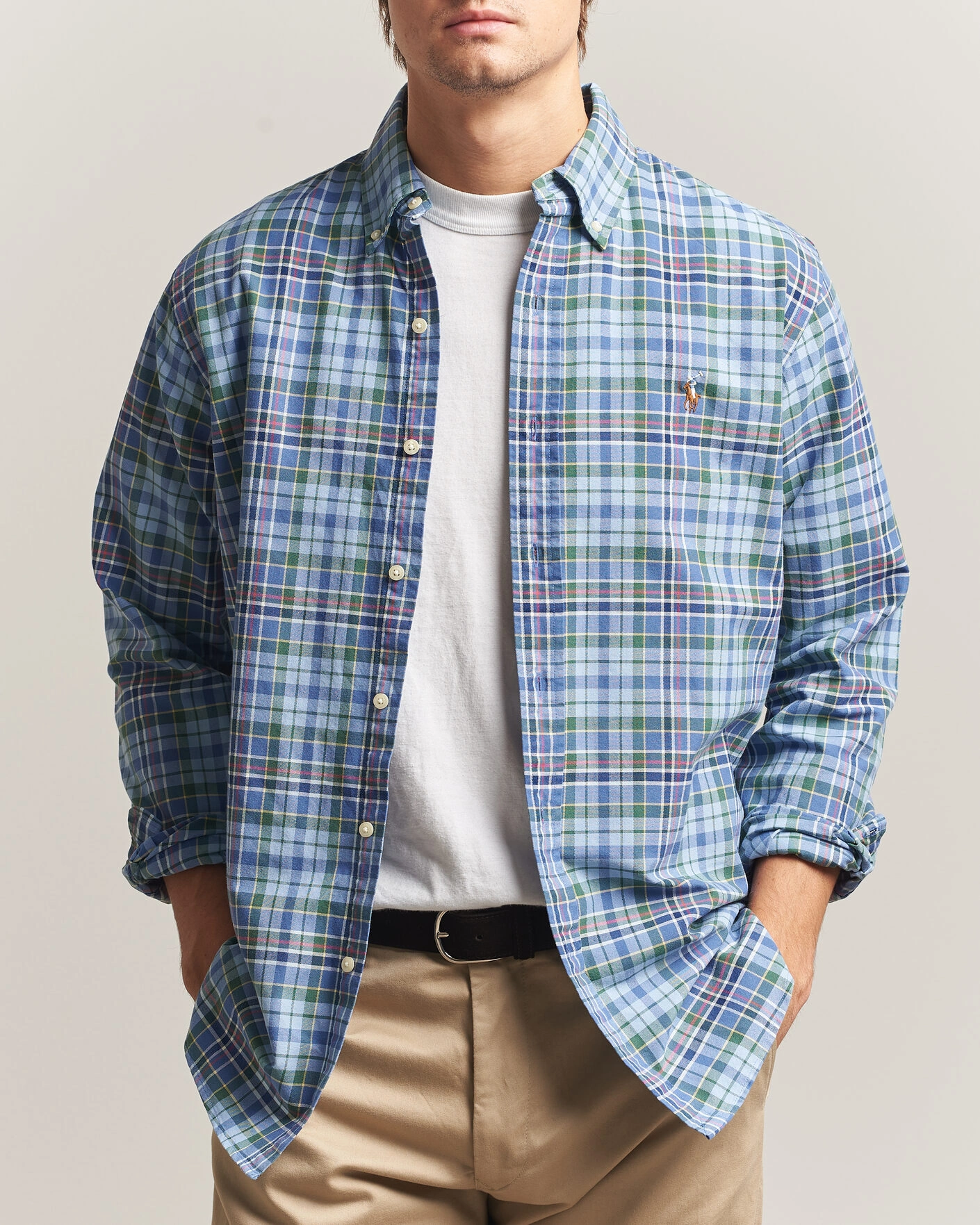 Herr | Skjortor | Polo Ralph Lauren | Custom Slim Fit Check Oxford Shirt Blue Dusty/Green