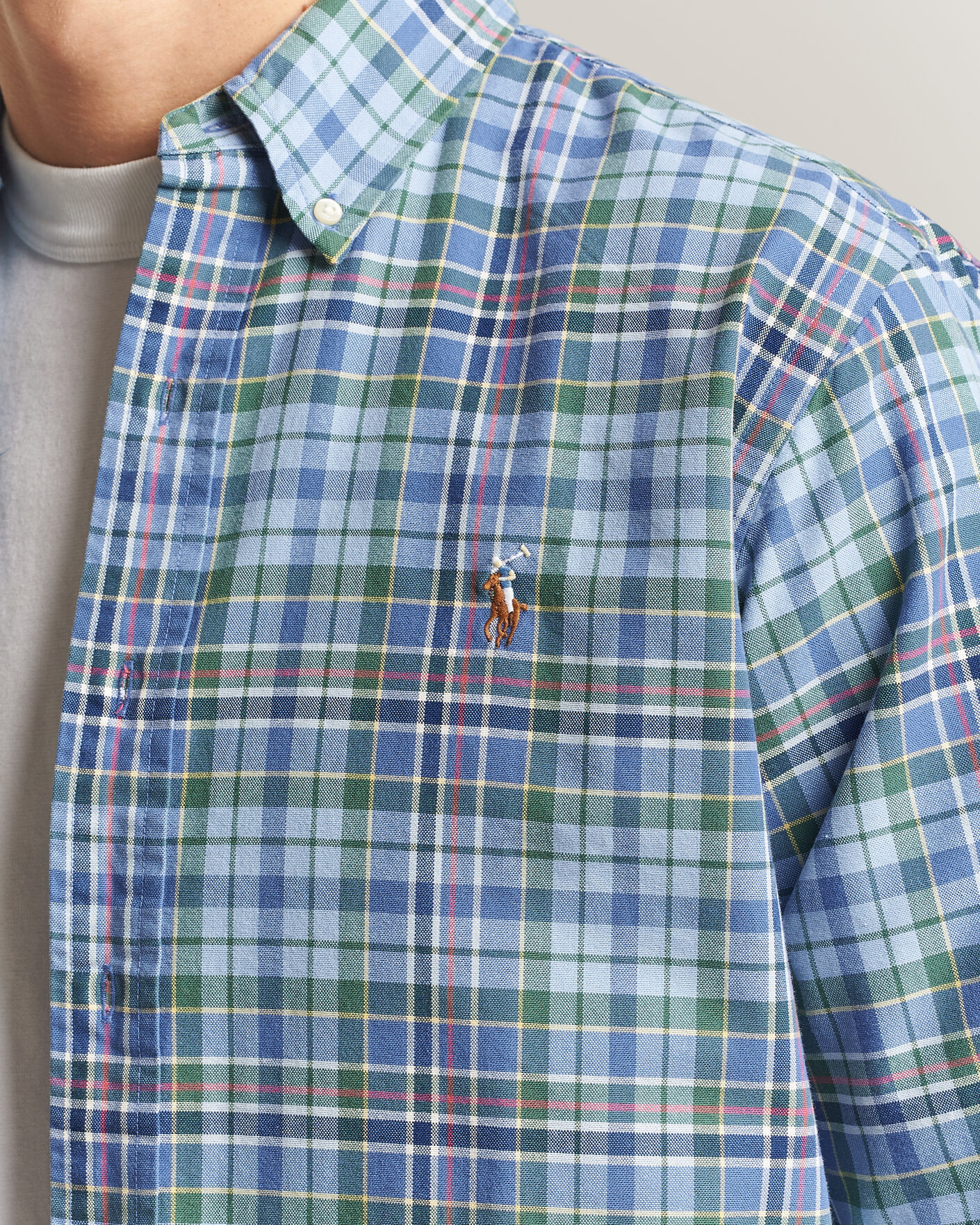 Herr | Skjortor | Polo Ralph Lauren | Custom Slim Fit Check Oxford Shirt Blue Dusty/Green
