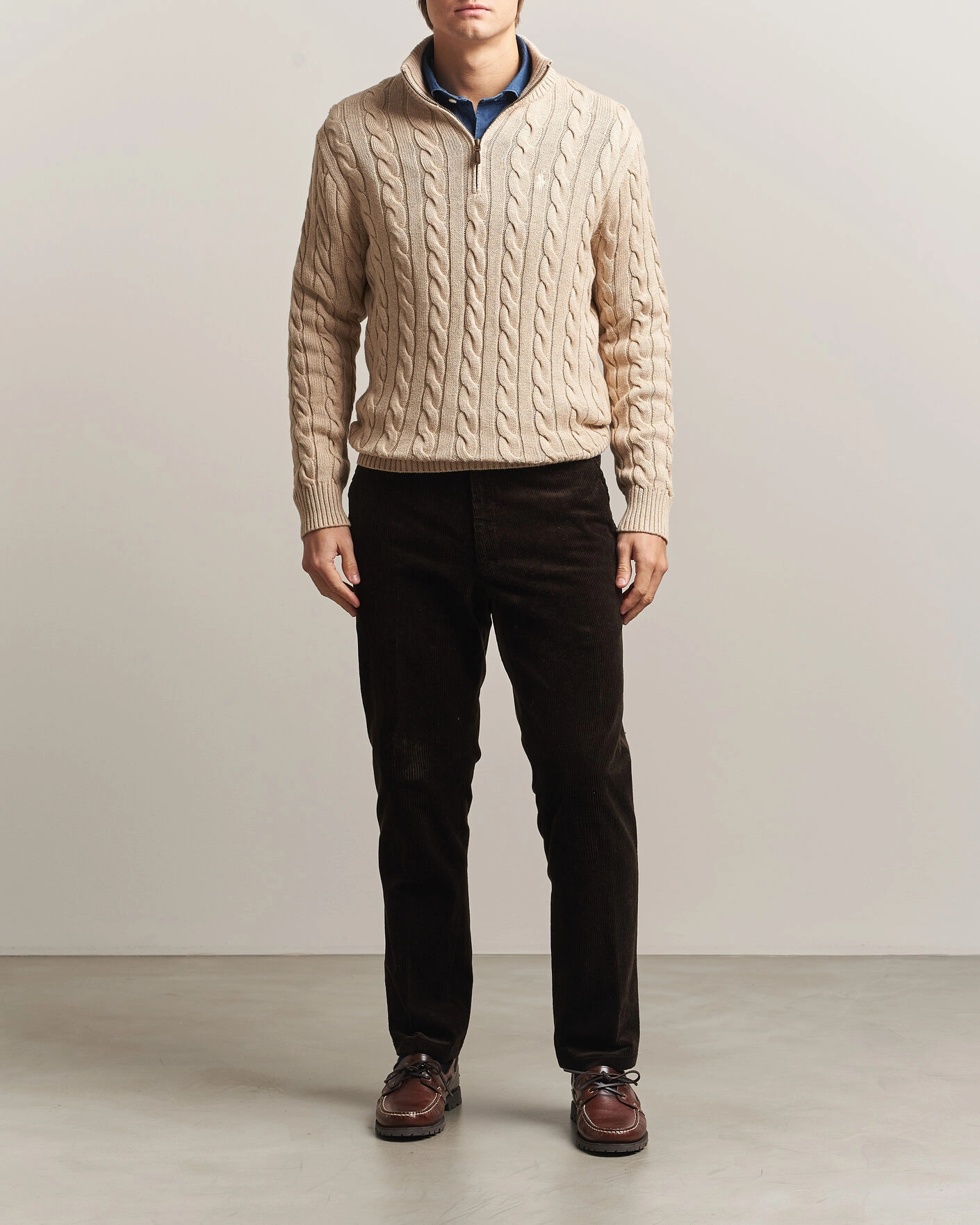 Herr | Tröjor | Polo Ralph Lauren | Cotton Cable Half Zip Brown Heather