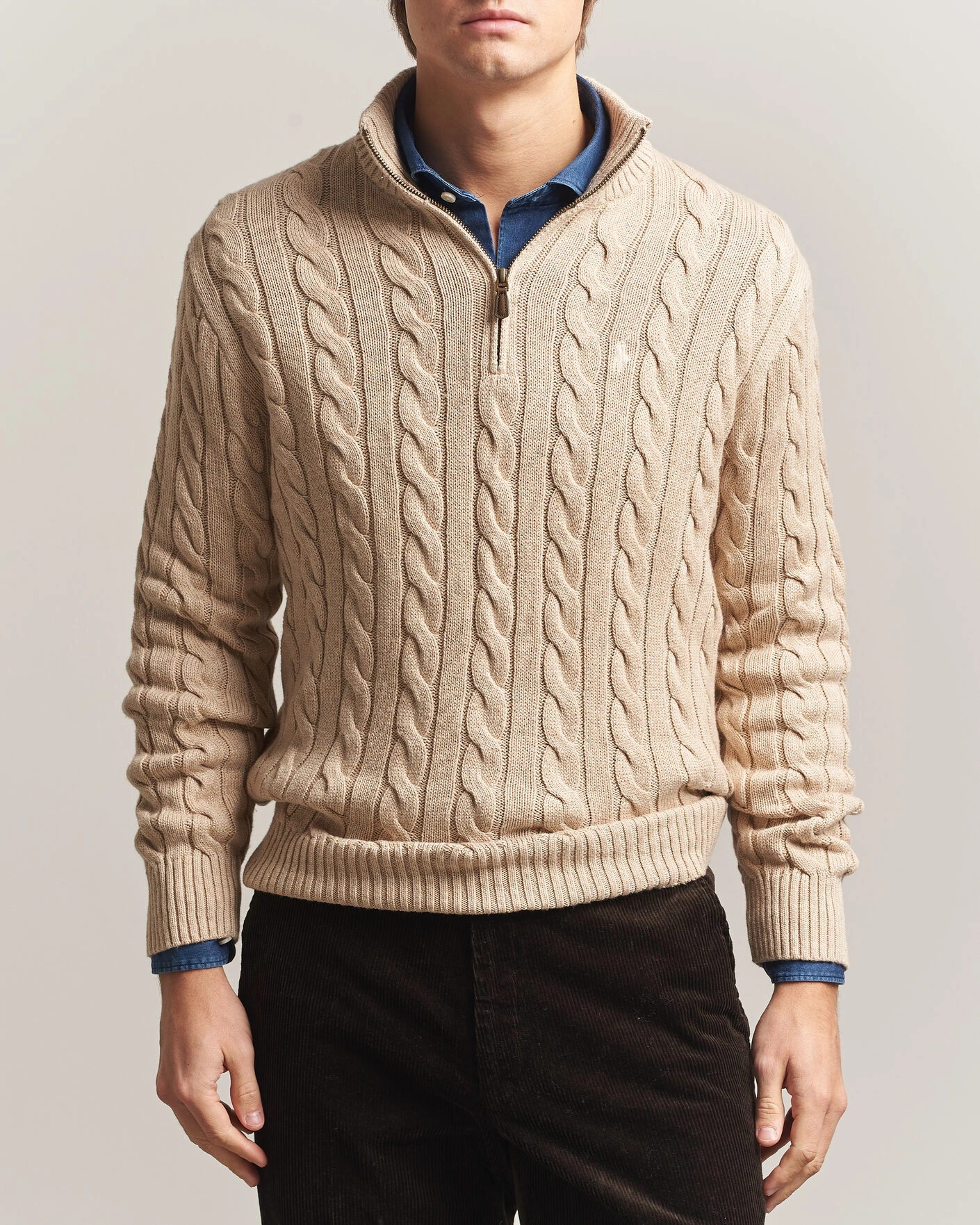 Herr | Tröjor | Polo Ralph Lauren | Cotton Cable Half Zip Brown Heather