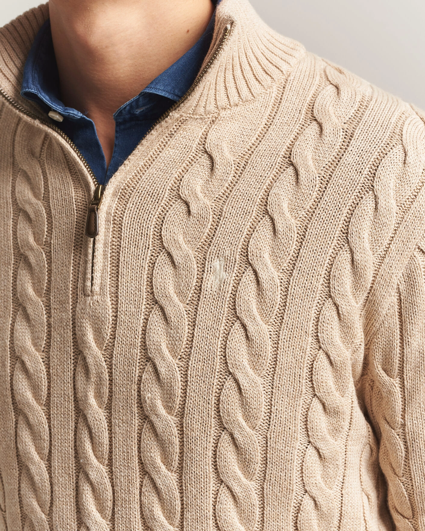 Herr | Tröjor | Polo Ralph Lauren | Cotton Cable Half Zip Brown Heather
