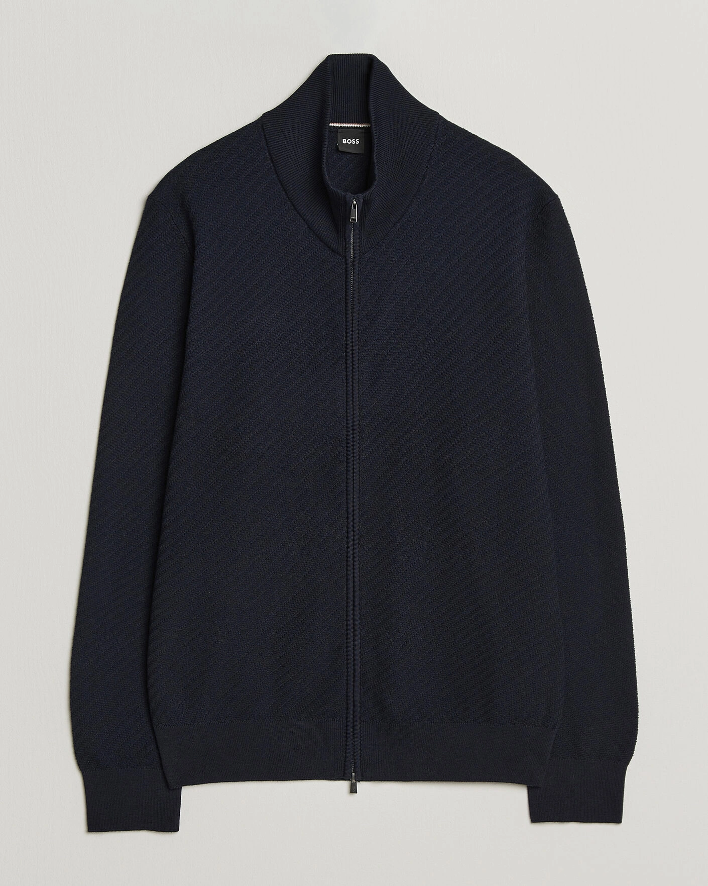 Herr | Tröjor | BOSS BLACK | Loretti Cotton Knitted Full Zip Dark Blue